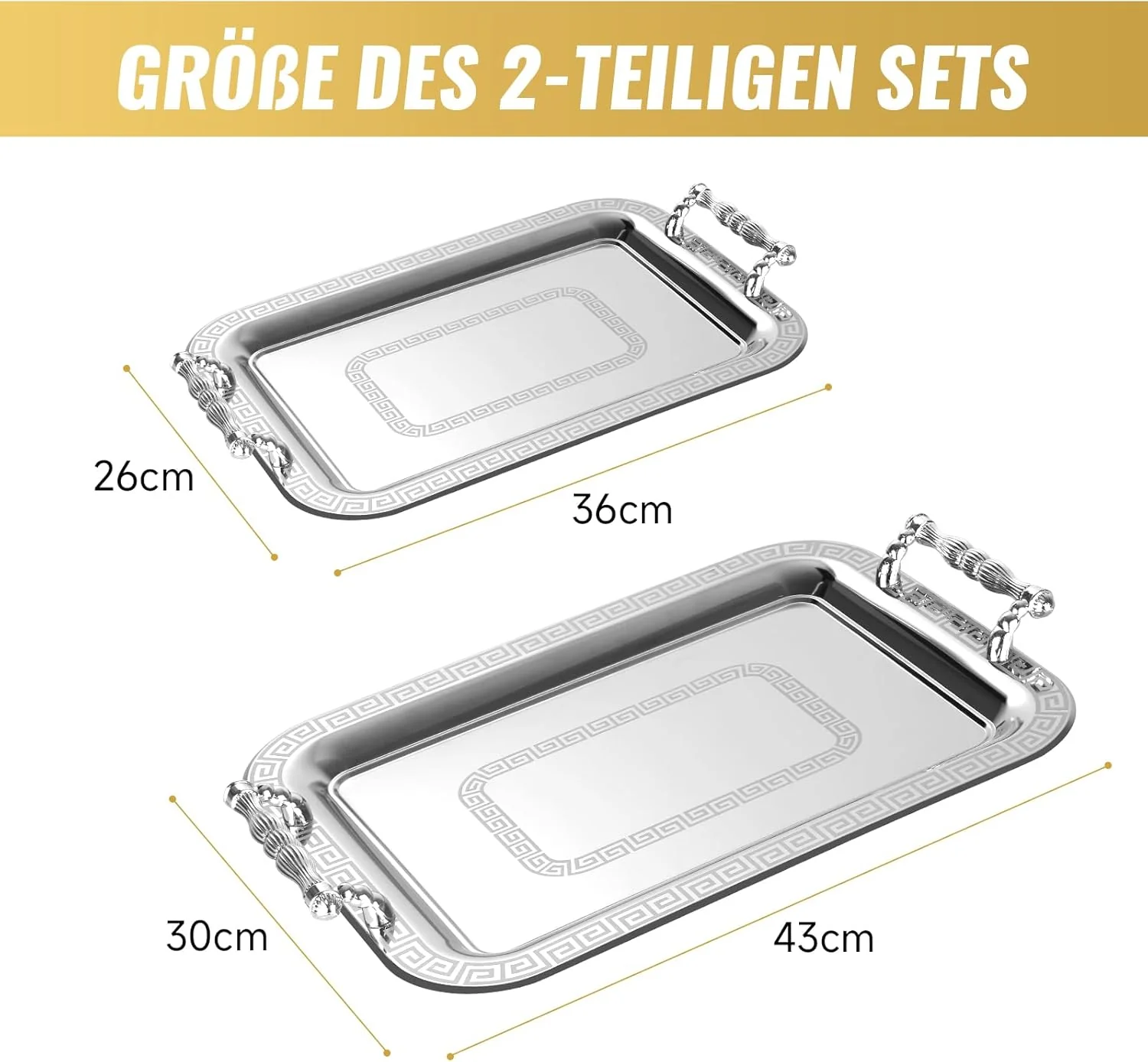 HOMELUX Serviertablett-Set 2 dekorative Tabletts mit Griffen 2 Stück Tabletts ideal für Küche Wohnzimmer Bad oder Bankette - Image 16