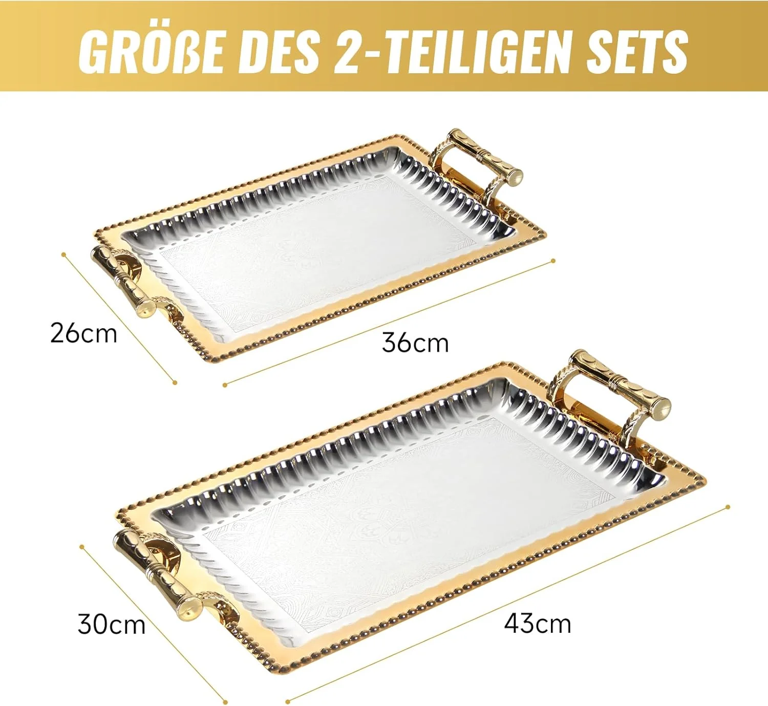 HOMELUX Serviertablett-Set 2 dekorative Tabletts mit Griffen 2 Stück Tabletts ideal für Küche Wohnzimmer Bad oder Bankette - Image 19