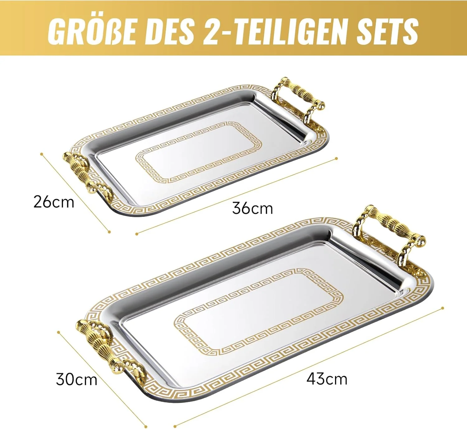 HOMELUX Serviertablett-Set 2 dekorative Tabletts mit Griffen 2 Stück Tabletts ideal für Küche Wohnzimmer Bad oder Bankette - Image 20