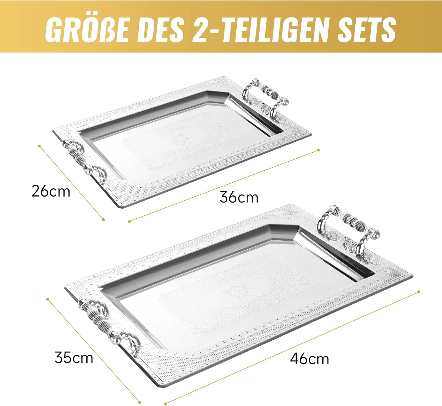 HOMELUX Serviertablett-Set 2 dekorative Tabletts mit Griffen 2 Stück Tabletts ideal für Küche Wohnzimmer Bad oder Bankette - Image 22