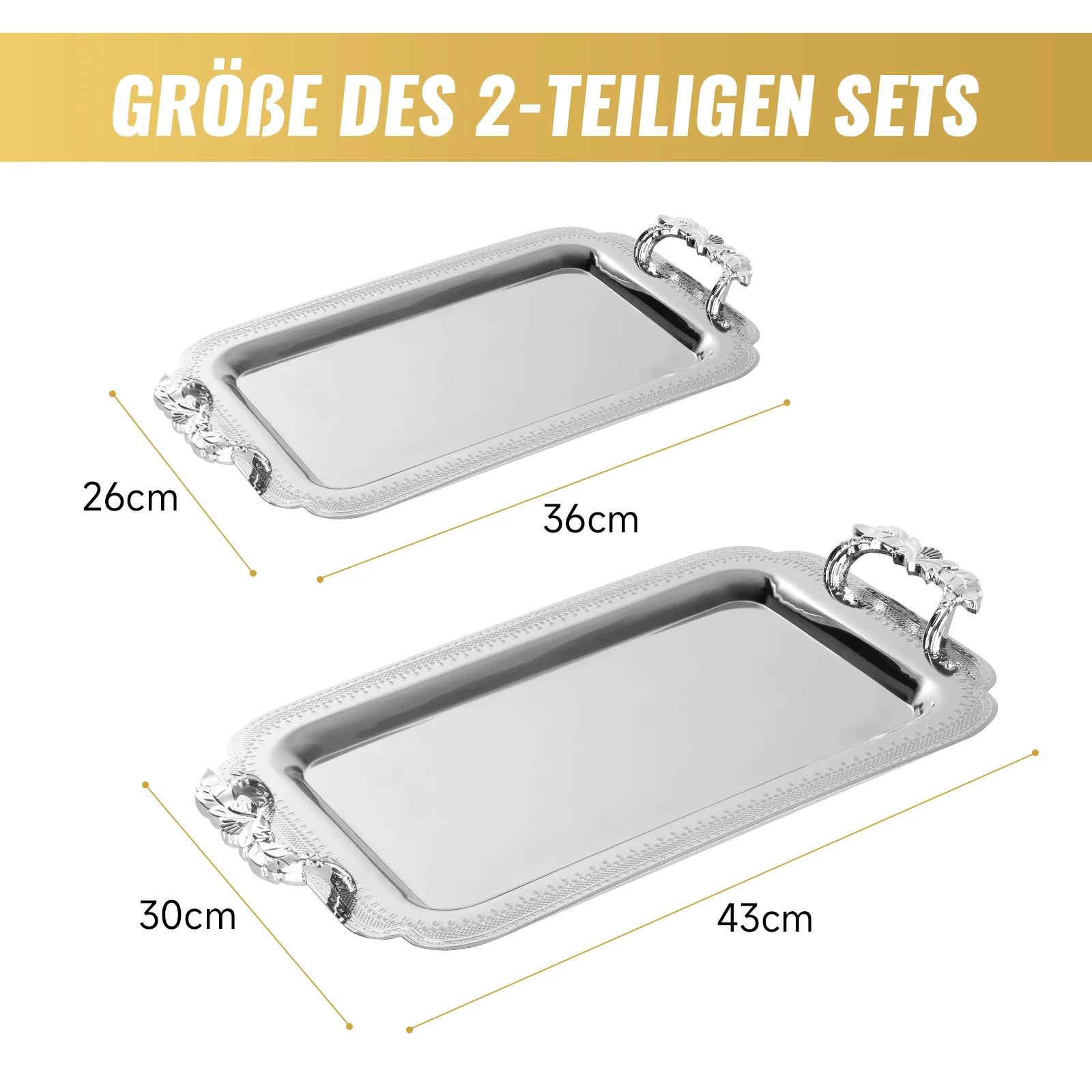 HOMELUX Serviertablett-Set 2 dekorative Tabletts mit Griffen 2 Stück Tabletts ideal für Küche Wohnzimmer Bad oder Bankette - Image 24