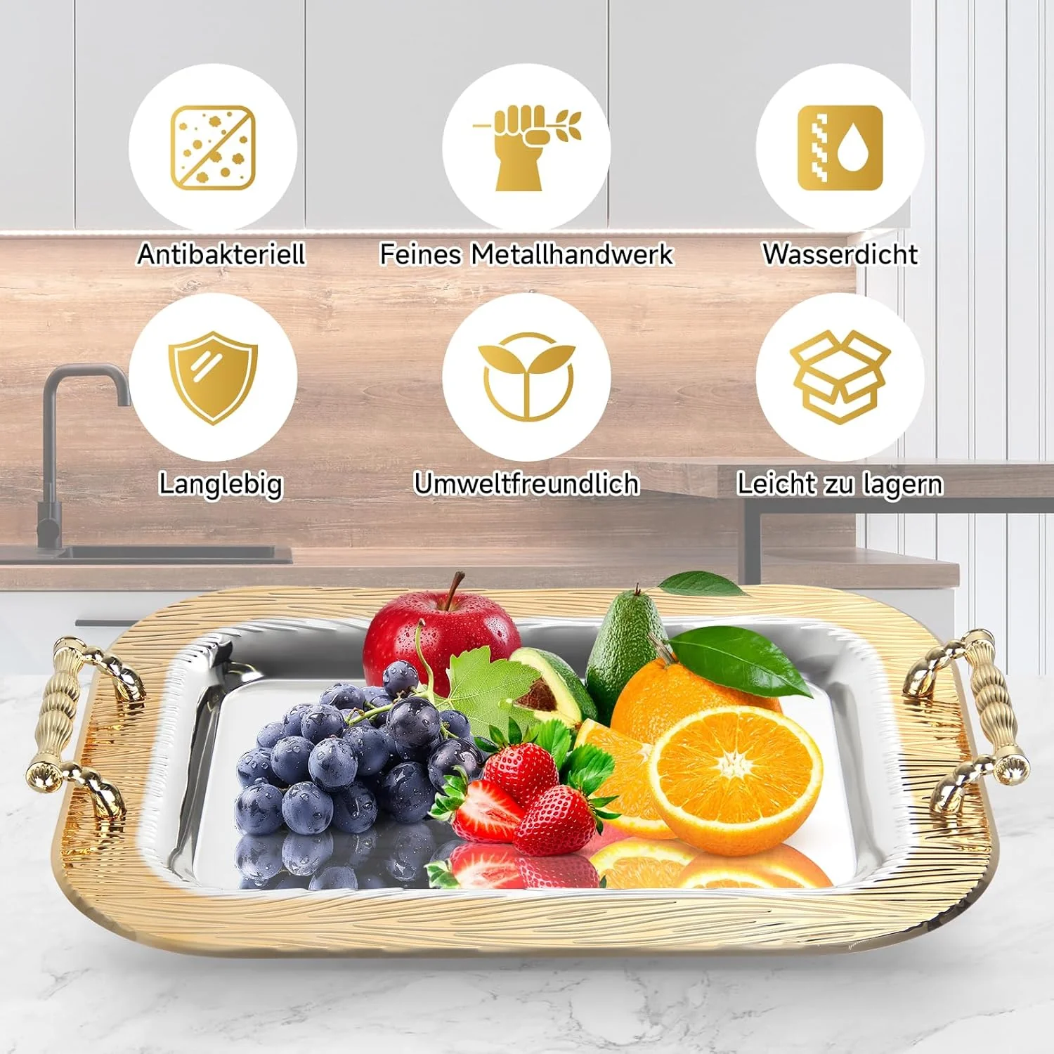 HOMELUX Serviertablett-Set 2 dekorative Tabletts mit Griffen 2 Stück Tabletts ideal für Küche Wohnzimmer Bad oder Bankette - Image 3