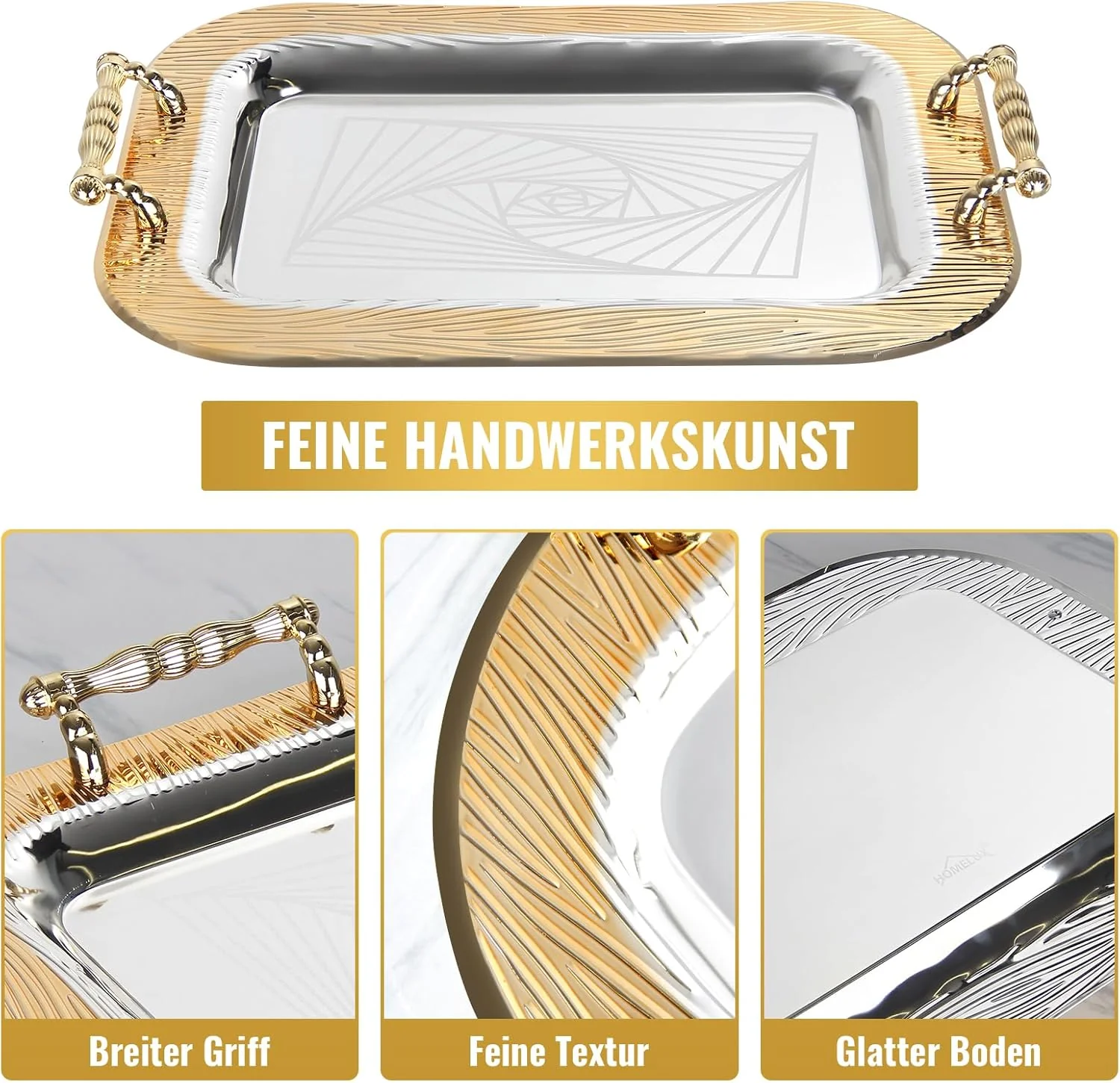 HOMELUX Serviertablett-Set 2 dekorative Tabletts mit Griffen 2 Stück Tabletts ideal für Küche Wohnzimmer Bad oder Bankette - Image 4