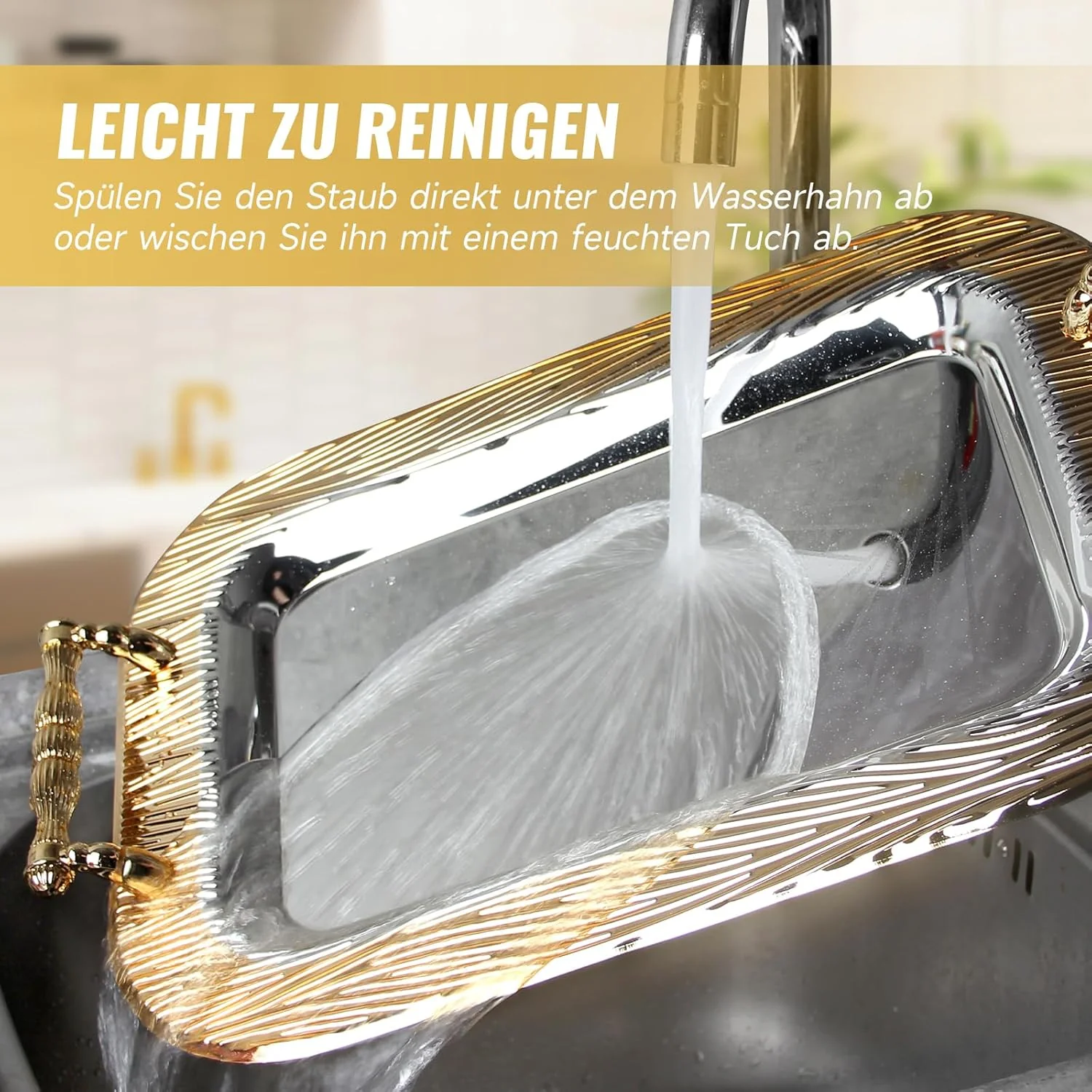 HOMELUX Serviertablett-Set 2 dekorative Tabletts mit Griffen 2 Stück Tabletts ideal für Küche Wohnzimmer Bad oder Bankette - Image 5