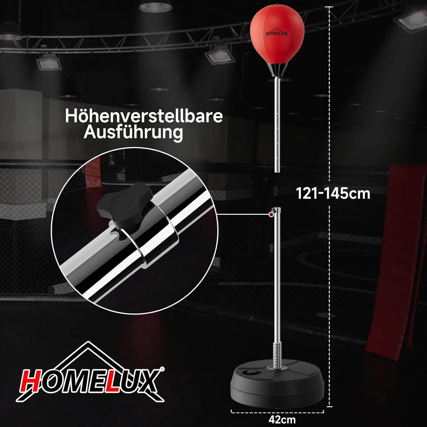 Punchingball Set mit Standbox, höhenverstellbar 121-145cm, Box Reflexball inkl. 1 Paar Handschuhe & Pumpe, Boxsport für Anfänger & Profis - Image 4