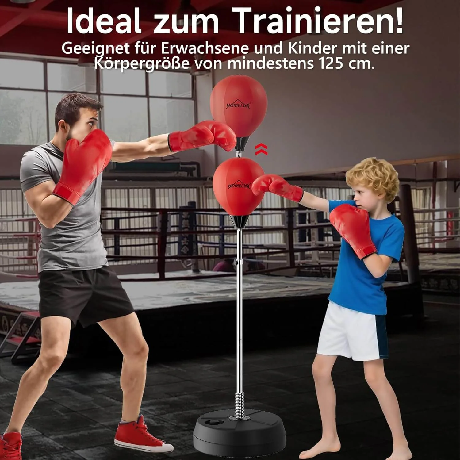 Punchingball Set mit Standbox, höhenverstellbar 121-145cm, Box Reflexball inkl. 1 Paar Handschuhe & Pumpe, Boxsport für Anfänger & Profis - Image 8