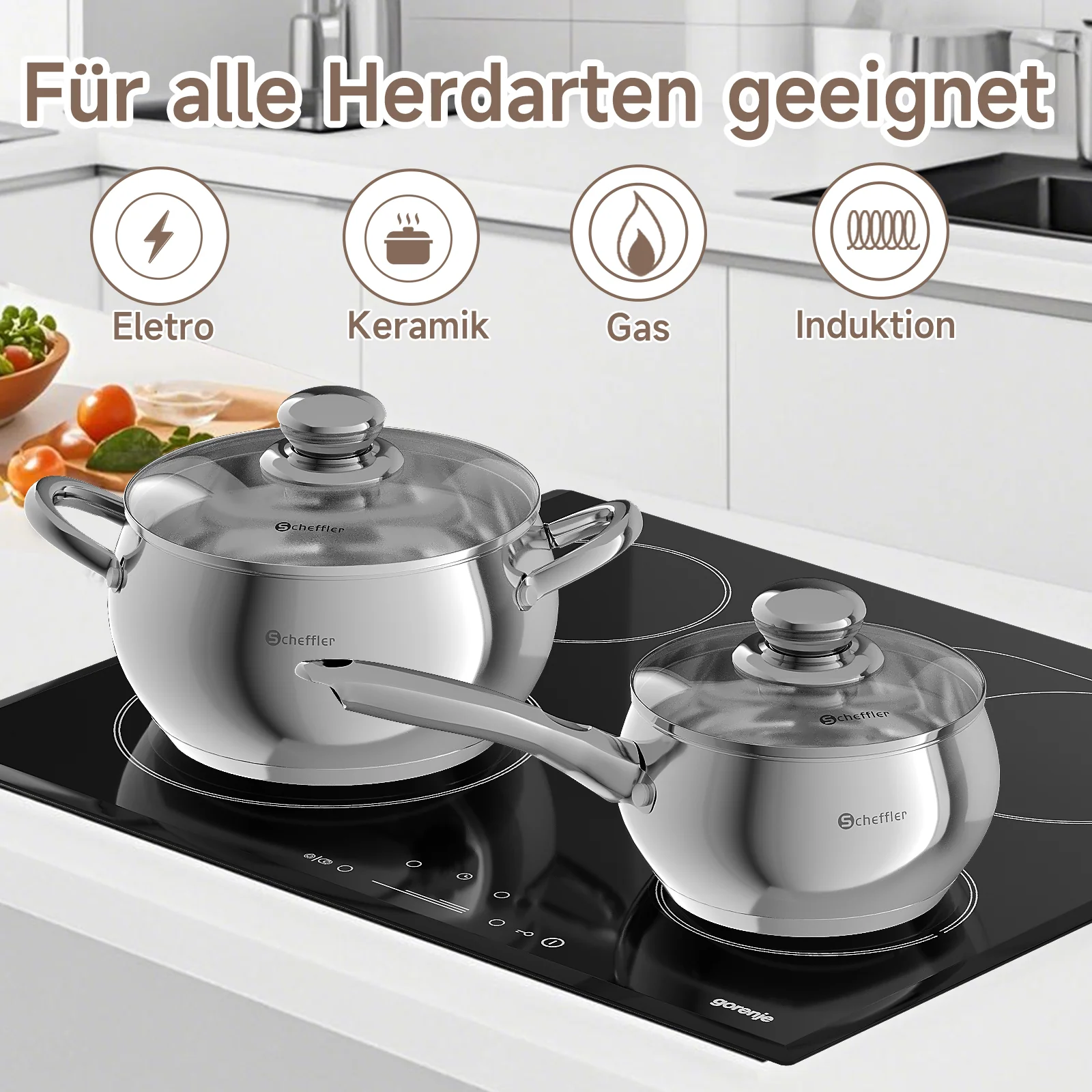 Scheffler 10-teiliges Edelstahl Topfset mit Deckeln, induktionsgeeignet, passend für alle Herdarten - Image 6