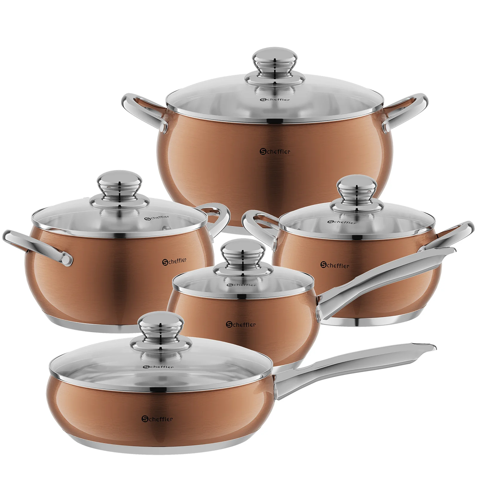 Scheffler 10-teiliges Edelstahl Topfset mit Deckeln, induktionsgeeignet, passend für alle Herdarten - Image 8