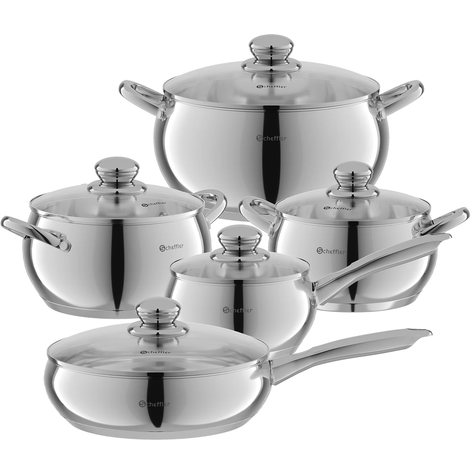 Scheffler 10-teiliges Edelstahl Topfset mit Deckeln, induktionsgeeignet, passend für alle Herdarten - Image 9