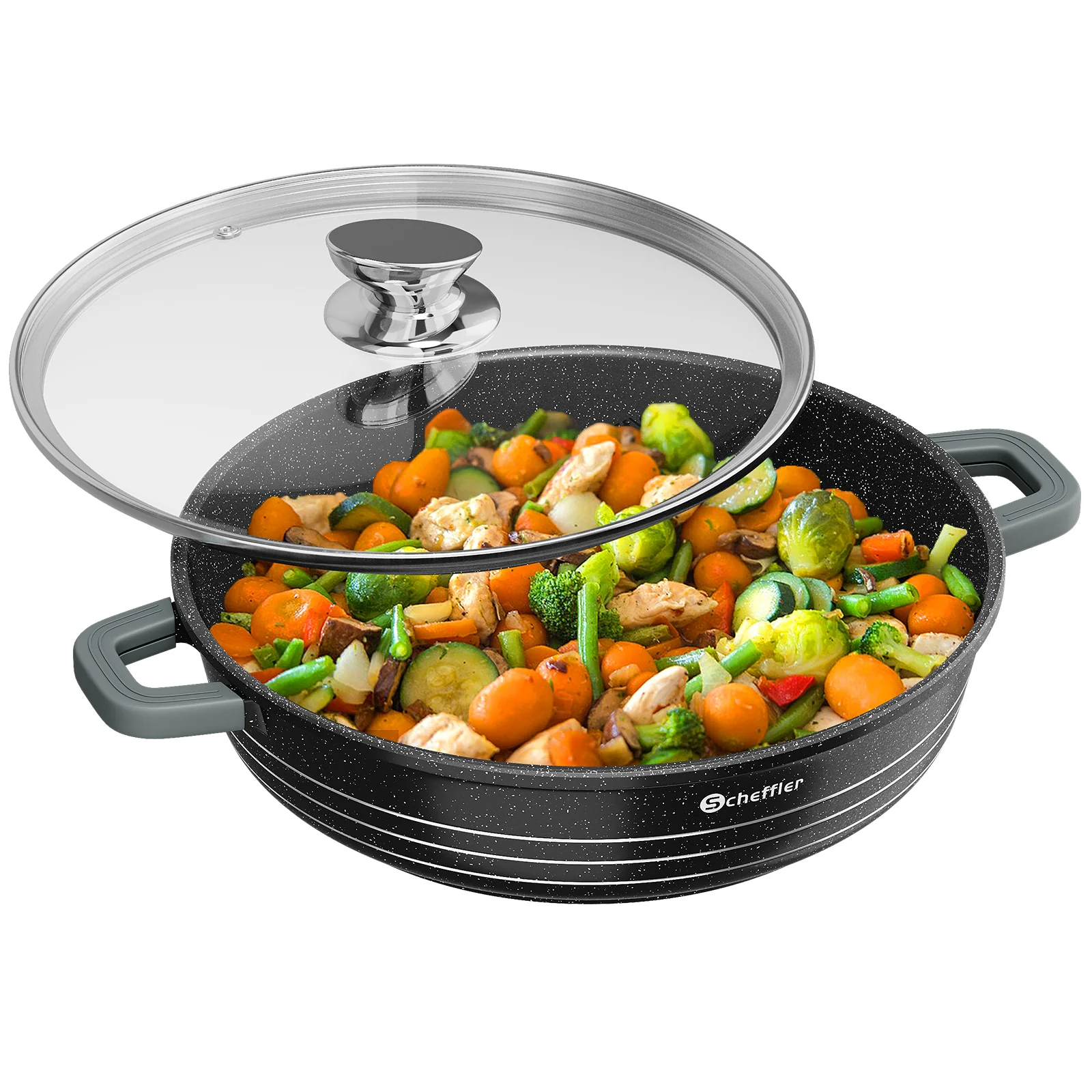 Scheffler Aluguss Kochtopf Set Antihaft Induktion Glasdeckel 3er Set energiesparend robust gleichmäßig gesund kochen 2 Größenwahl - Image 8