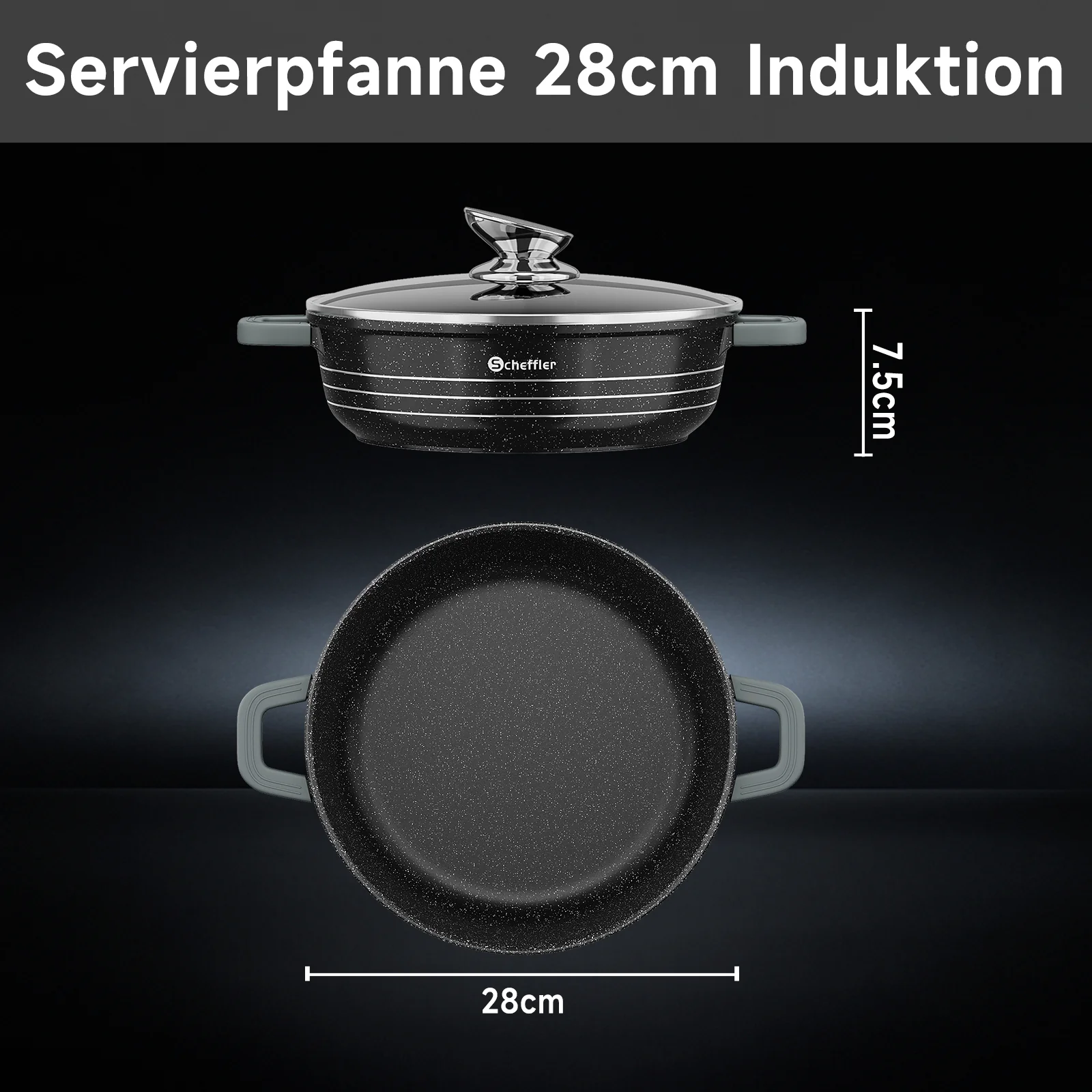 Scheffler Induktions-Servierpfanne aus Aluminiumguss mit marmorierter Antihaftbeschichtung, Glasdeckel und hitzebeständigem Silikongriff - Image 11