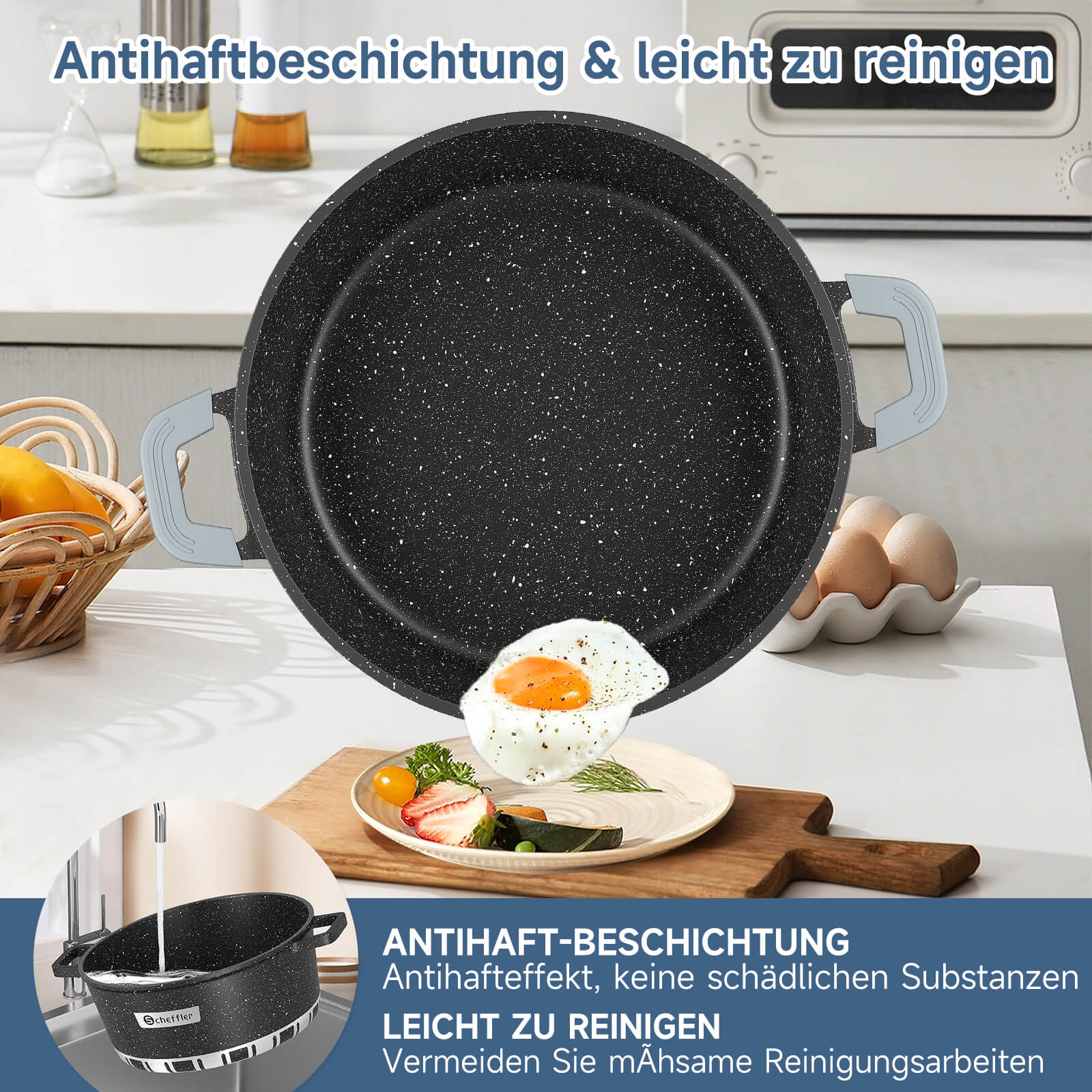 Scheffler Kochtopf mit Glasdeckel für Induktion Aluguss Antihaft Topf, hitzebeständig, energiesparend, frei von PFOA & PFOS - Image 9