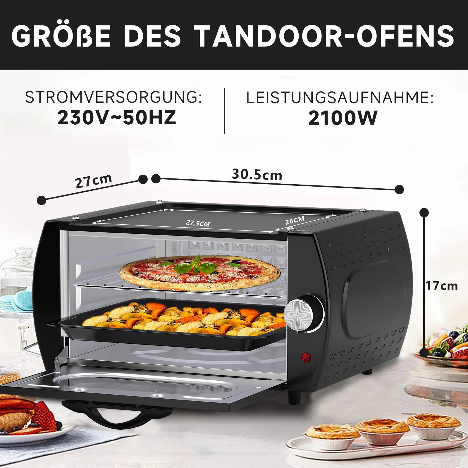 Scheffler Minibackofen Mini-Tandoor 2100 W mit Antihaftbeschichtete Deckplatte, großes Sichtfenster - Image 6