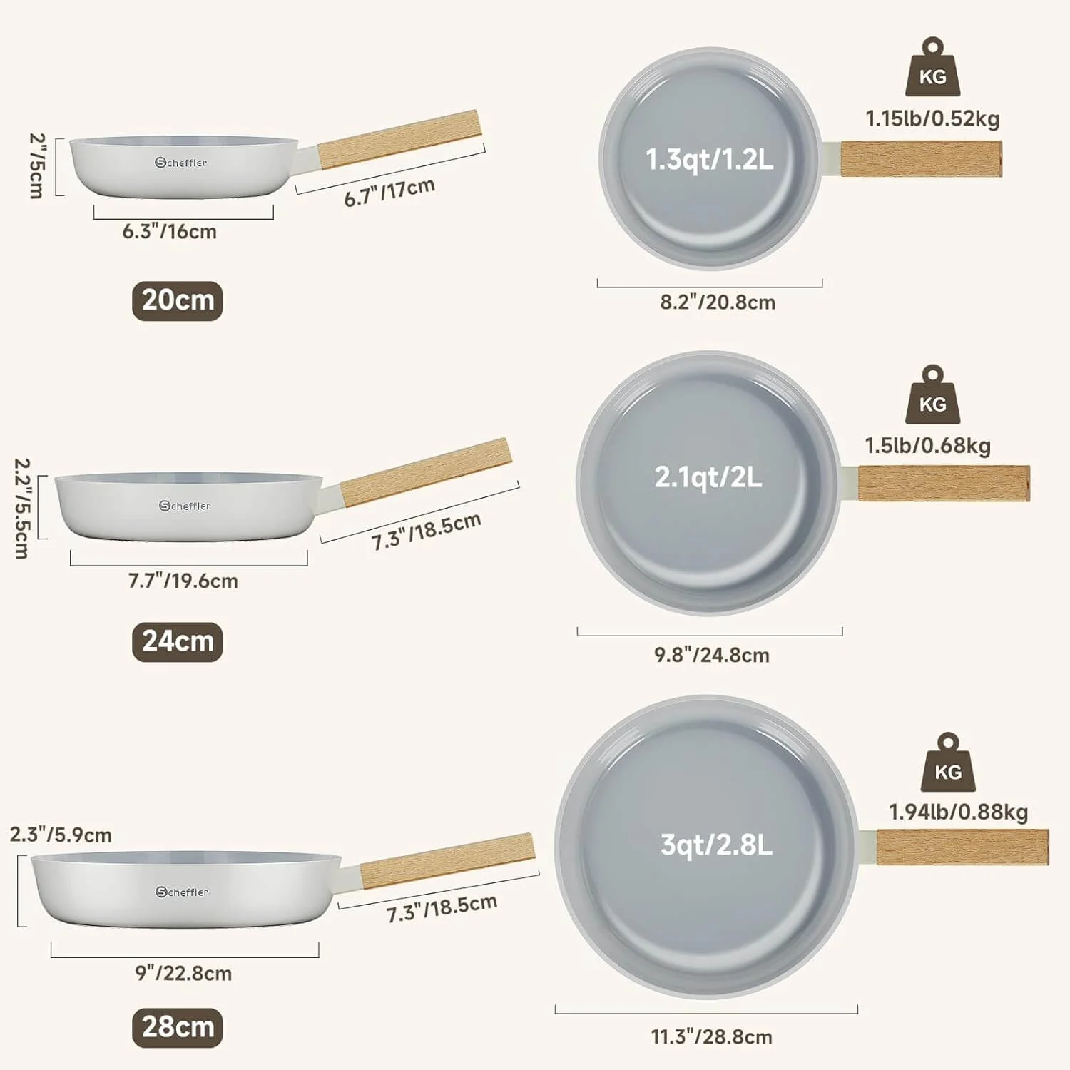 Scheffler Pfannenset 20/24/28cm Bratpfannen mit Antihaft-Beschichtung, Induktionsgeeignet für alle Herdarten - Image 3