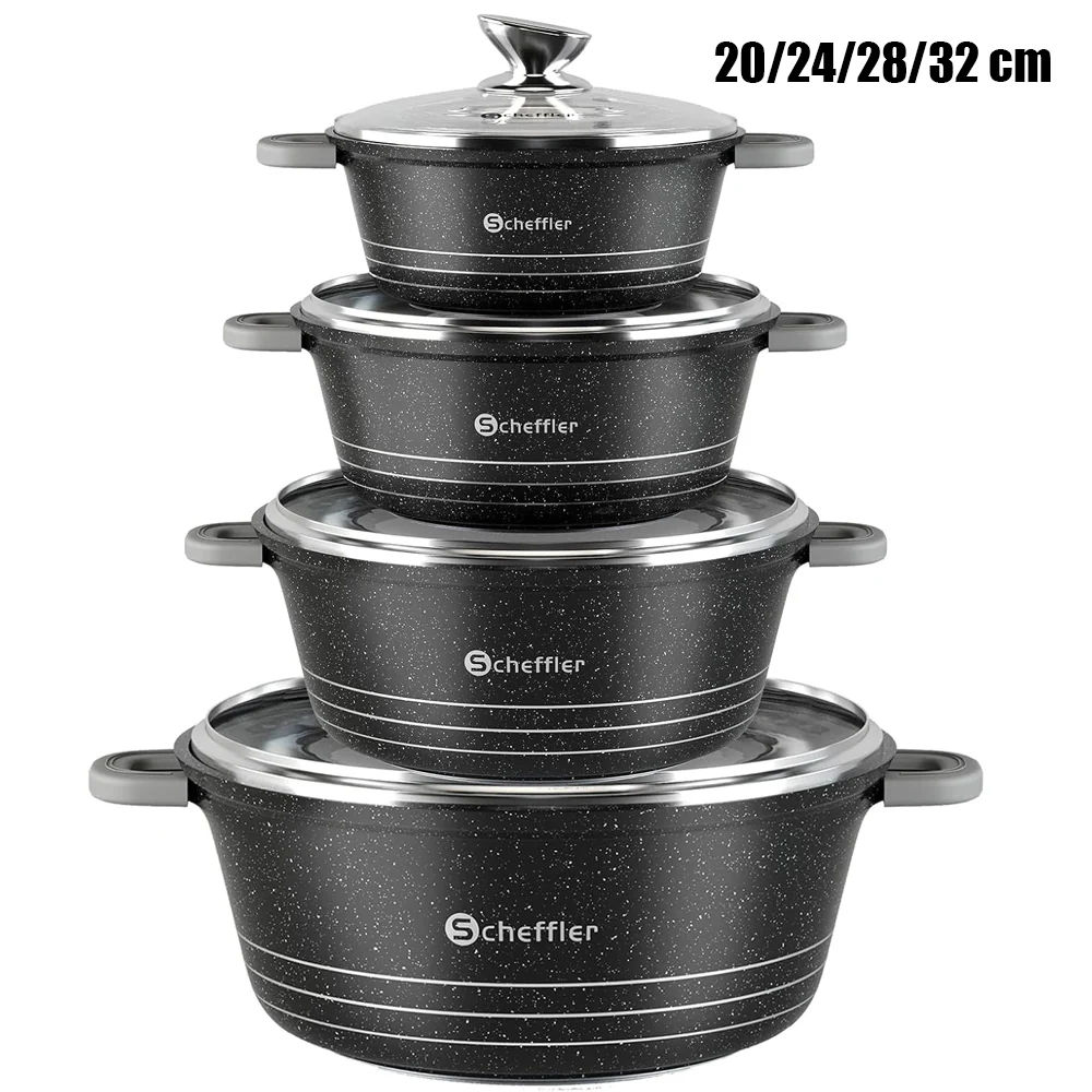 Scheffler Topfset Topf-Set Kochtopf Set 20/24/28/32cm Induktions Antihaftbeschichtung Töpfe Set mit Glasdeckel - Image 10