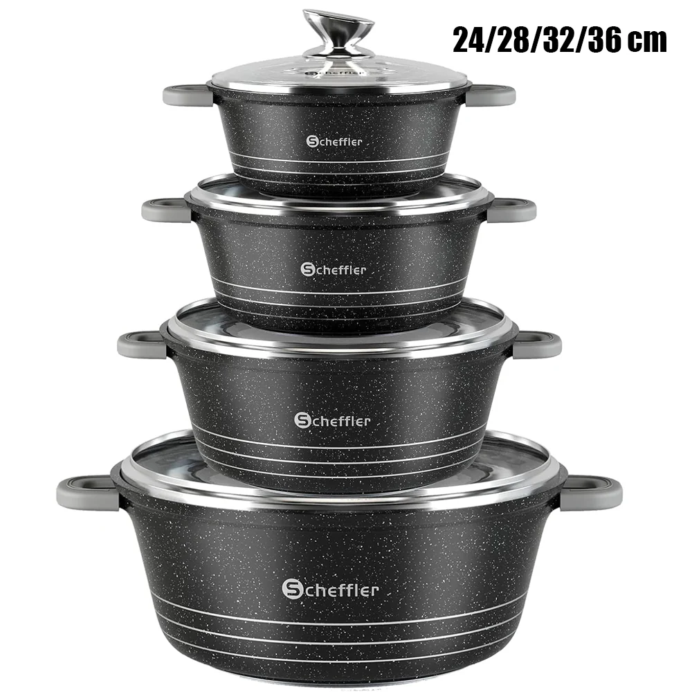 Scheffler Topfset Topf-Set Kochtopf Set 20/24/28/32cm Induktions Antihaftbeschichtung Töpfe Set mit Glasdeckel - Image 11