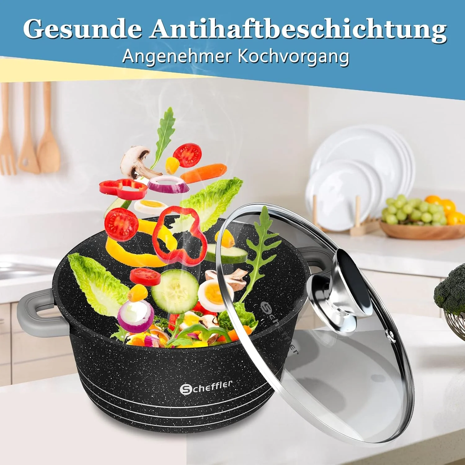 Scheffler Topfset Topf-Set Kochtopf Set 20/24/28/32cm Induktions Antihaftbeschichtung Töpfe Set mit Glasdeckel - Image 9
