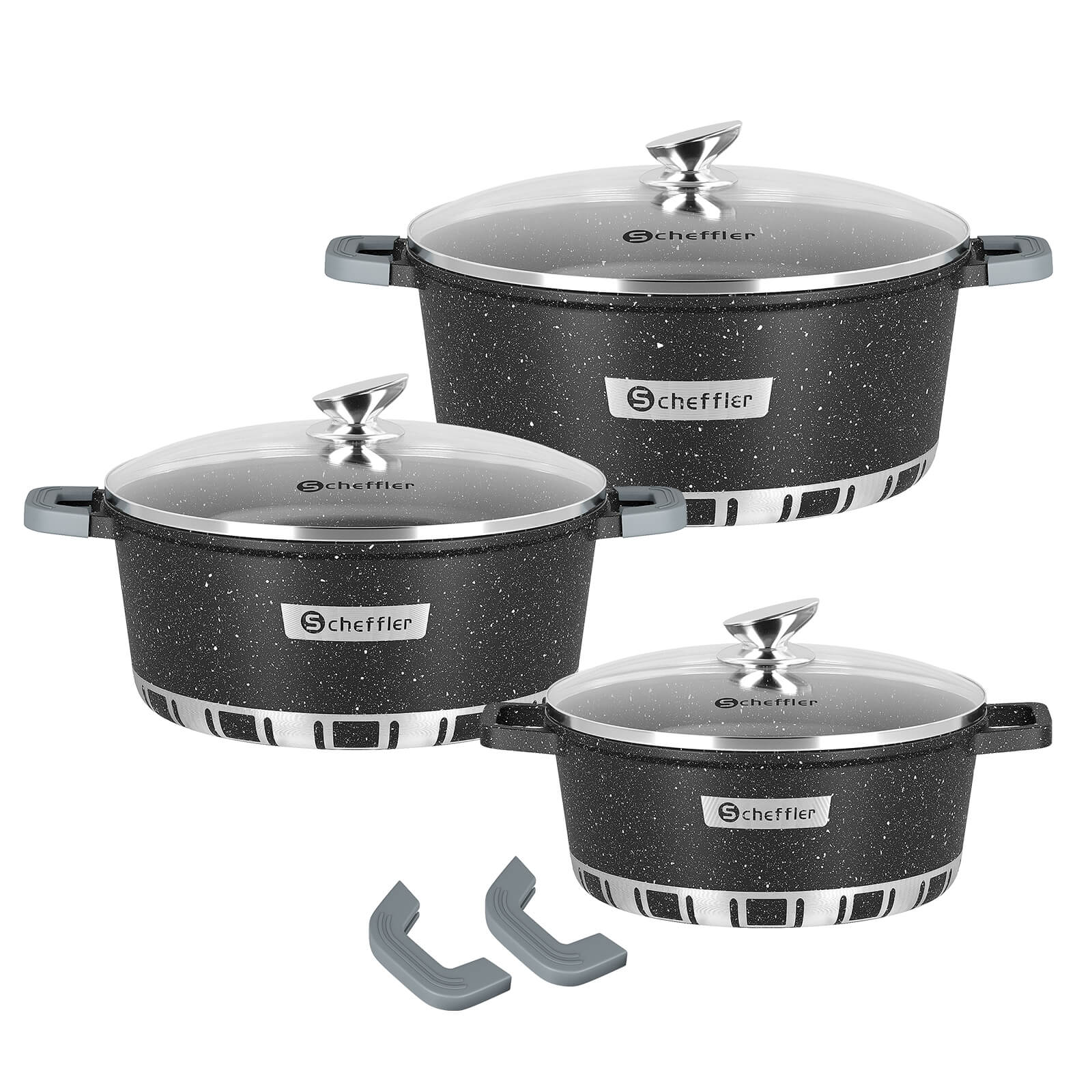 Scheffler Topfset Kochtopf Set mit Glasdeckel Antihaftbeschichtung Induktion für alle Herdarten geeignet - Image 11