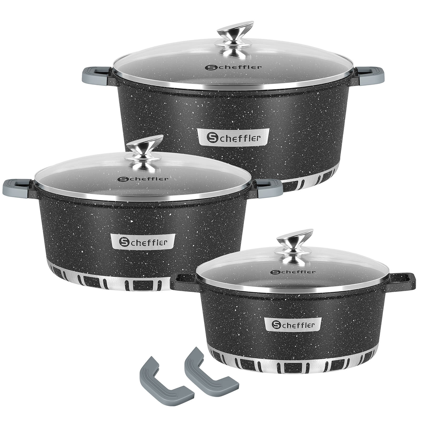 Scheffler Topfset Kochtopf Set mit Glasdeckel Antihaftbeschichtung Induktion für alle Herdarten geeignet - Image 12