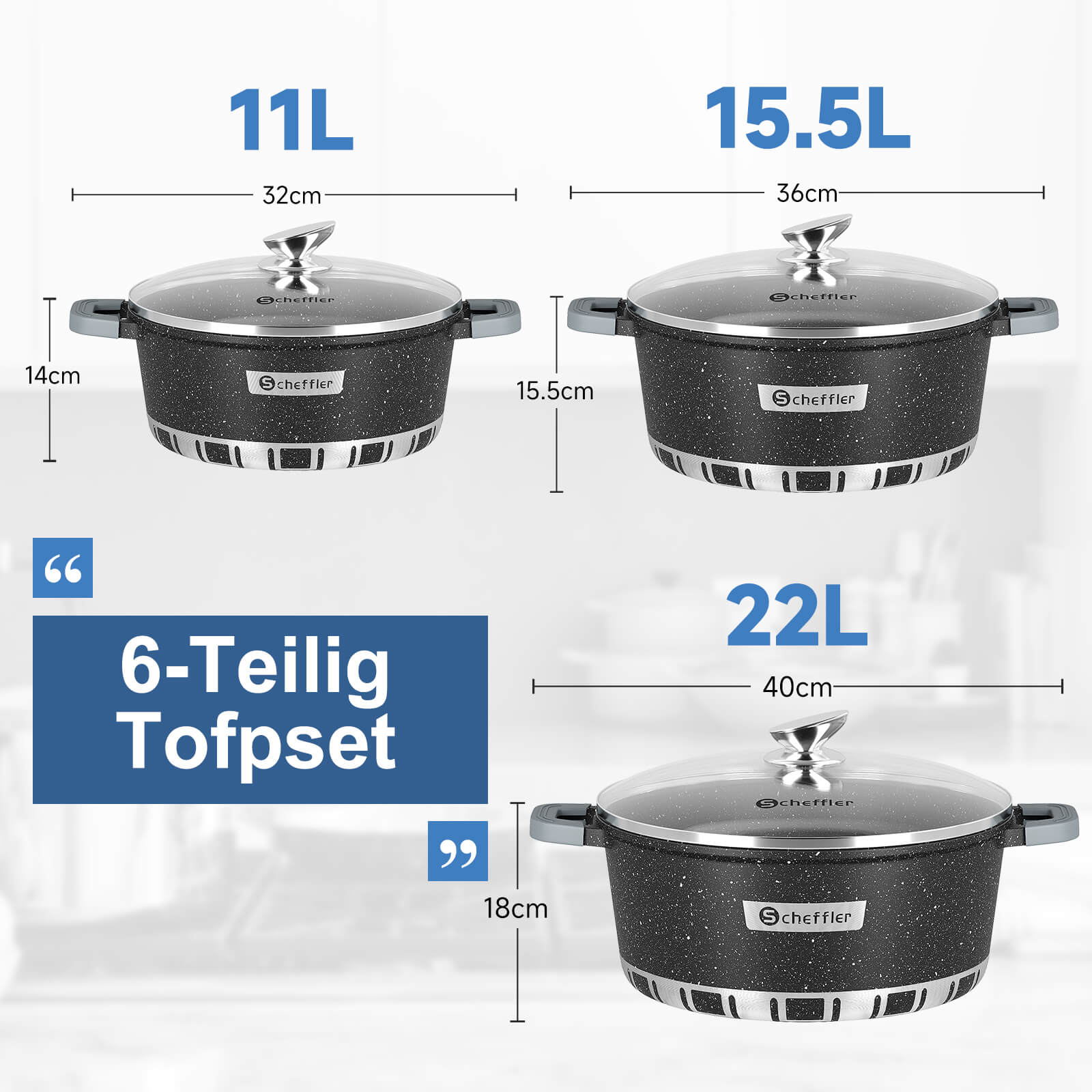 Scheffler Topfset Kochtopf Set mit Glasdeckel Antihaftbeschichtung Induktion für alle Herdarten geeignet - Image 13