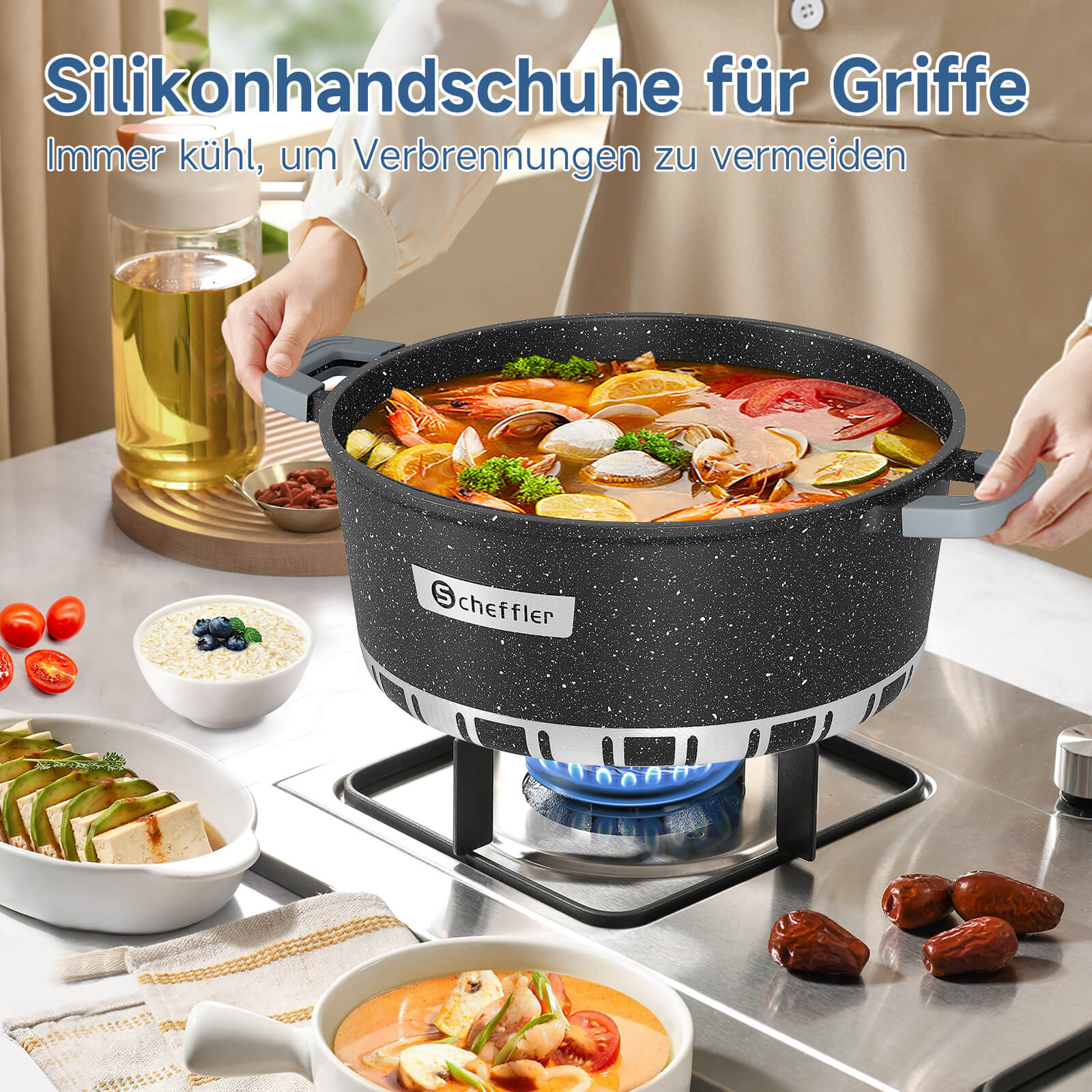 Scheffler Topfset Kochtopf Set mit Glasdeckel Antihaftbeschichtung Induktion für alle Herdarten geeignet - Image 3
