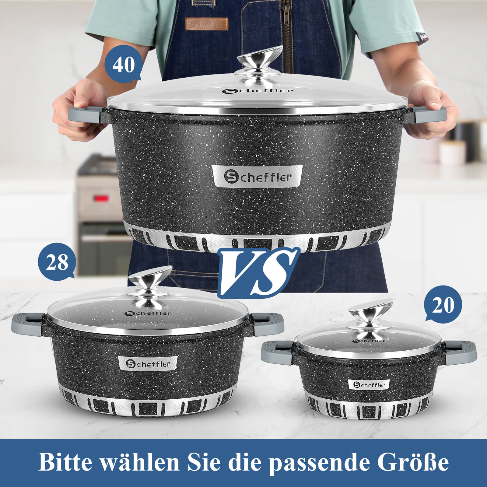 Scheffler Topfset Kochtopf Set mit Glasdeckel Antihaftbeschichtung Induktion für alle Herdarten geeignet - Image 4