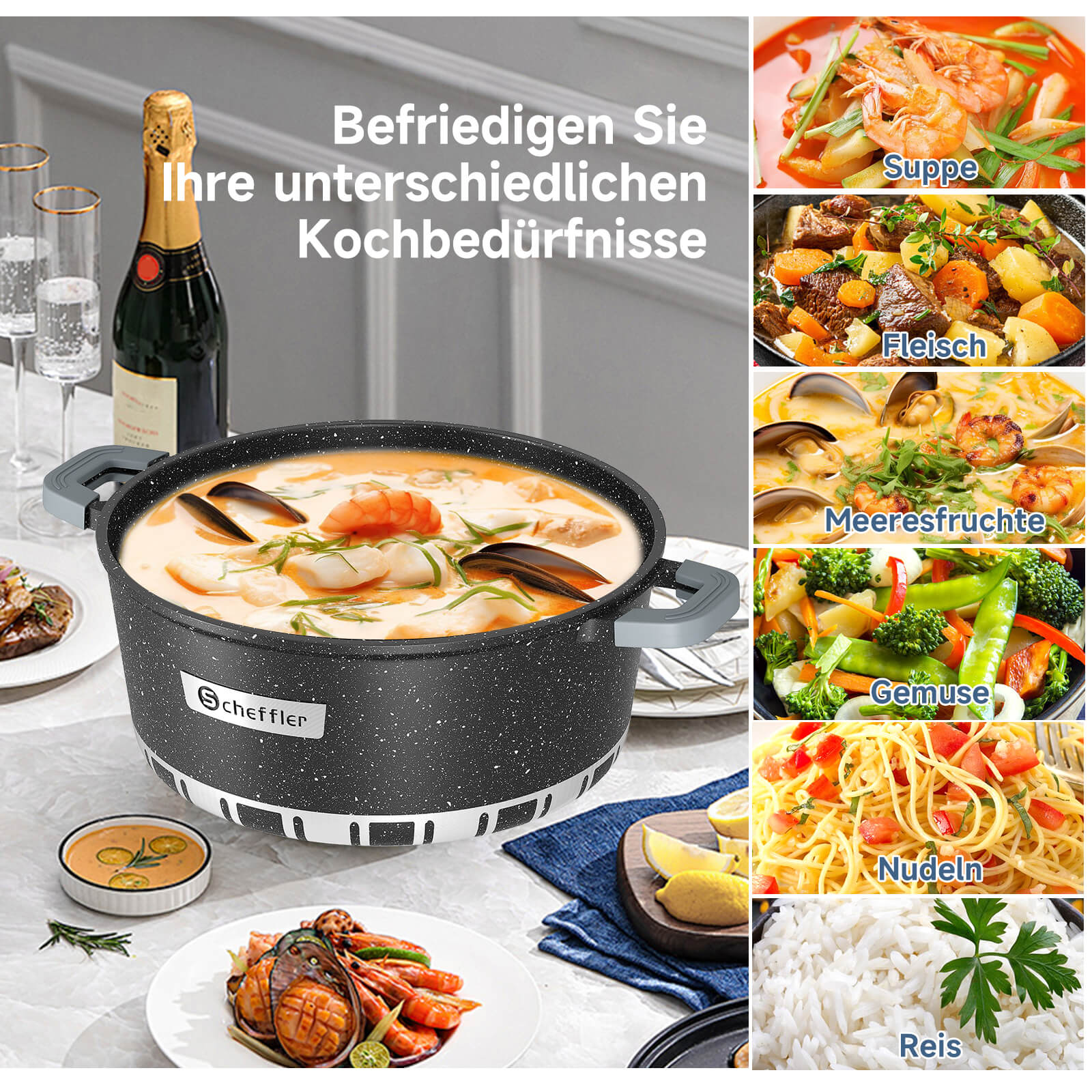 Scheffler Topfset Kochtopf Set mit Glasdeckel Antihaftbeschichtung Induktion für alle Herdarten geeignet - Image 6