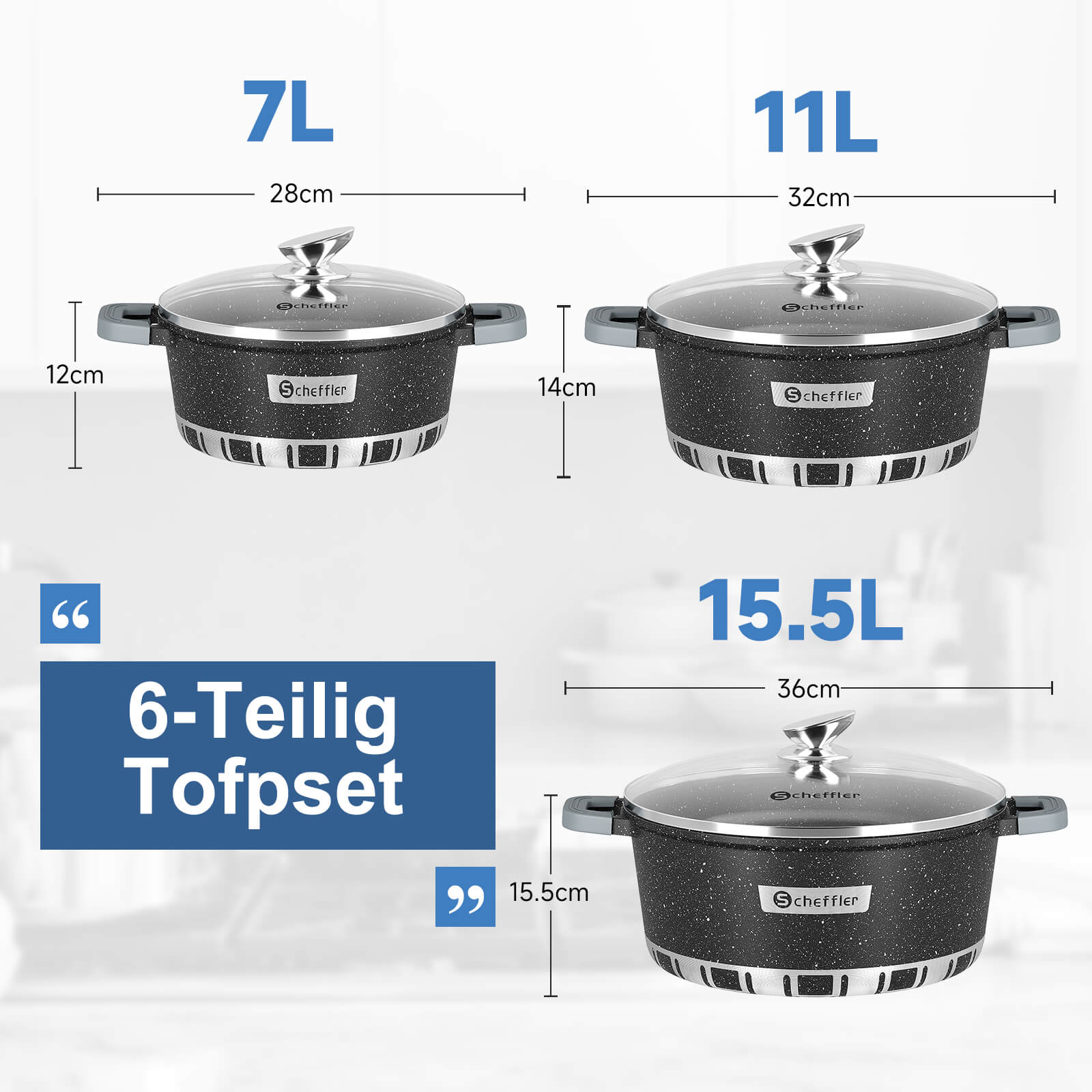 Scheffler Topfset Kochtopf Set mit Glasdeckel Antihaftbeschichtung Induktion für alle Herdarten geeignet - Image 9