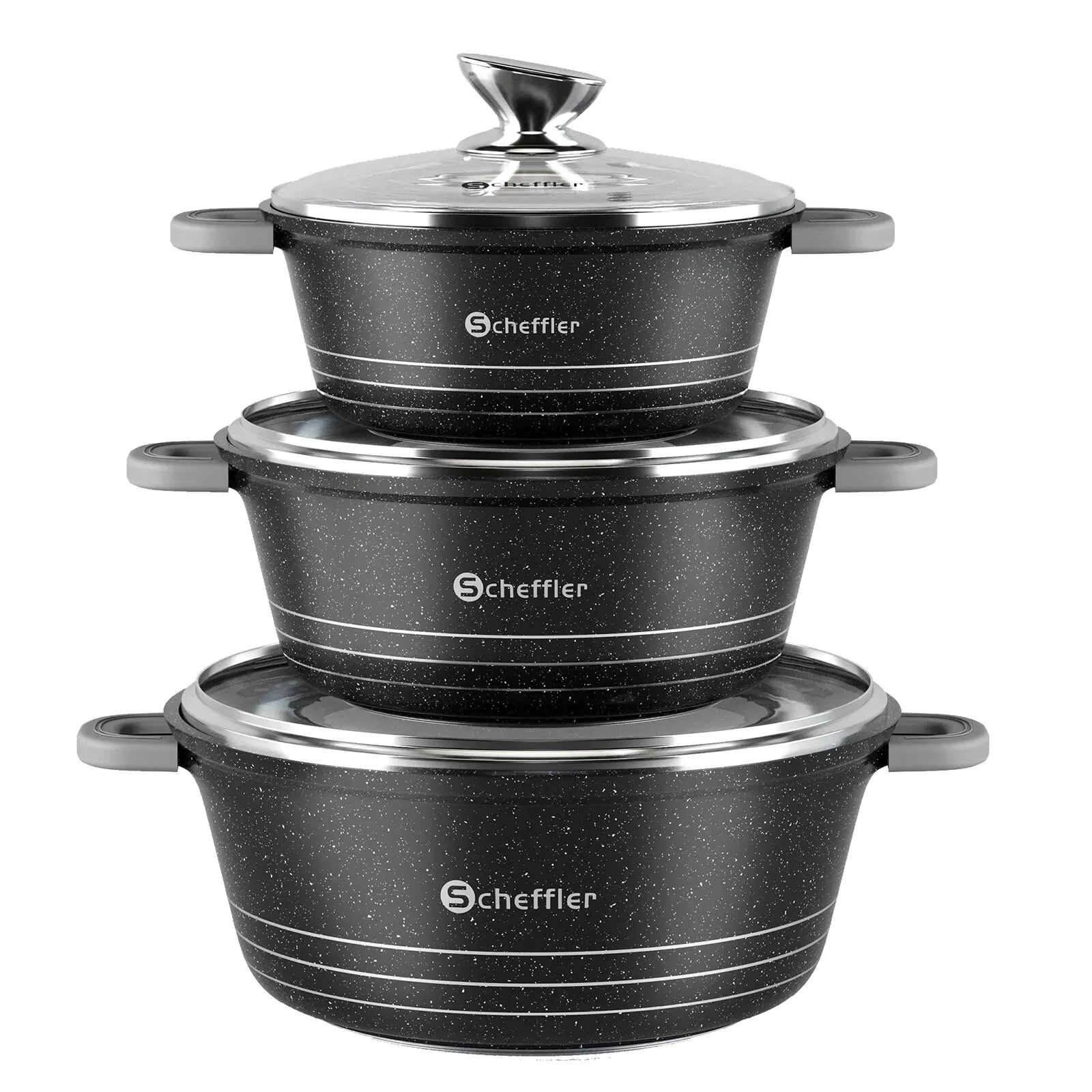 Scheffler Topfset mit Glasdeckel Kochtopf Set Induktions Töpfe Set, 2.2L/24cm,4L/28cm,6L,Töpfe Set, mit Antihaftbeschichtung - Image 13