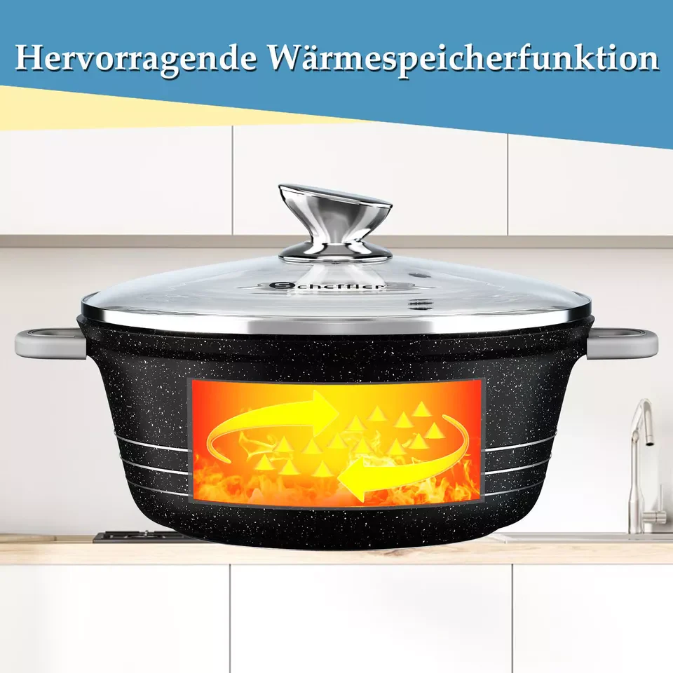 Scheffler Topfset mit Glasdeckel Kochtopf Set Induktions Töpfe Set, 2.2L/24cm,4L/28cm,6L,Töpfe Set, mit Antihaftbeschichtung - Image 2