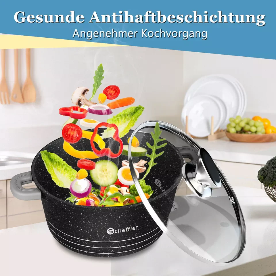 Scheffler Topfset mit Glasdeckel Kochtopf Set Induktions Töpfe Set, 2.2L/24cm,4L/28cm,6L,Töpfe Set, mit Antihaftbeschichtung - Image 4