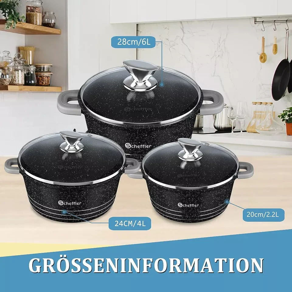 Scheffler Topfset mit Glasdeckel Kochtopf Set Induktions Töpfe Set, 2.2L/24cm,4L/28cm,6L,Töpfe Set, mit Antihaftbeschichtung - Image 6