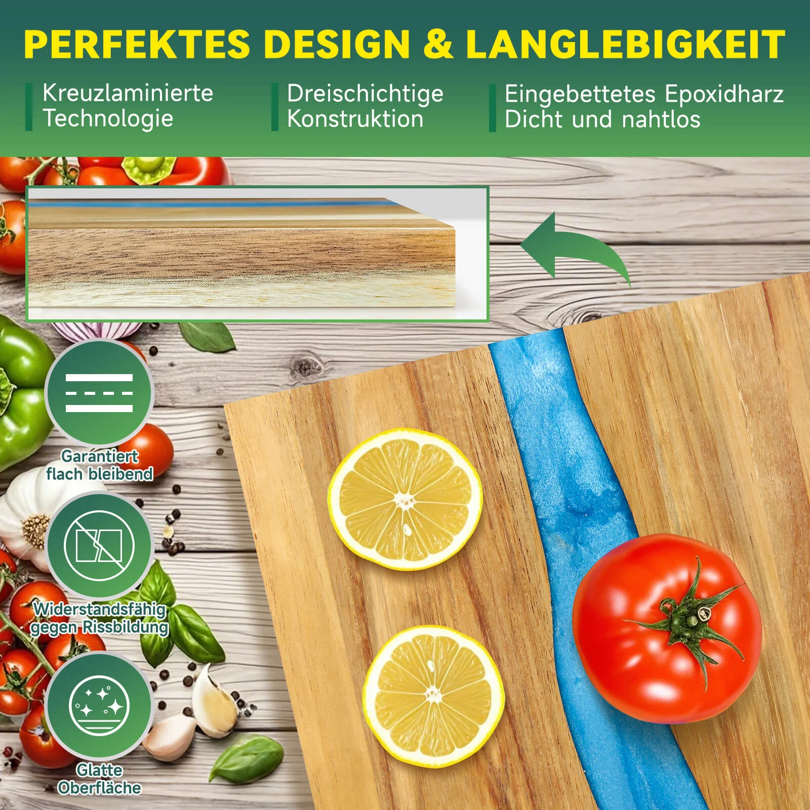 Schneidebrett 30x25 cm – Natürliches Bambus-Epoxy-Schneidebrett für Stil und Funktionalität - Image 4