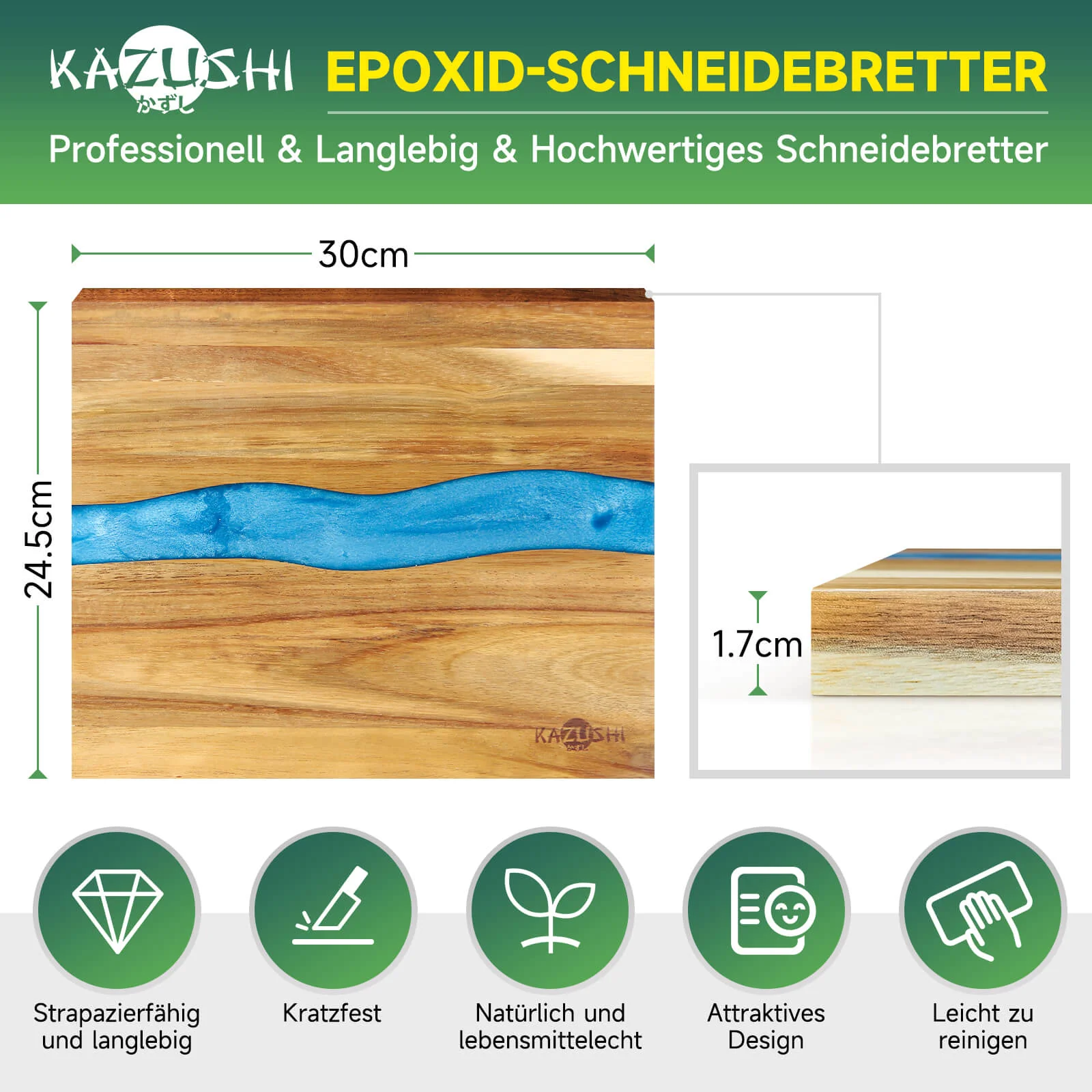 Schneidebrett 30x25 cm – Natürliches Bambus-Epoxy-Schneidebrett für Stil und Funktionalität - Image 5