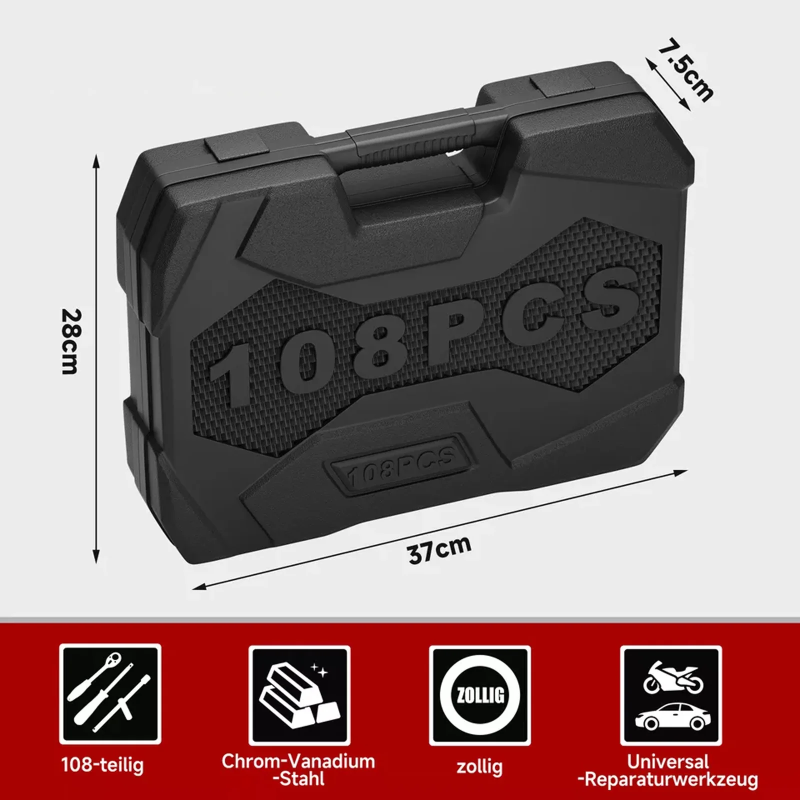 Set von 108teiligen Steckschlüsseln in einem Ratschenkasten, einschließlich 1/4" und 1/2", mit Werkzeugtasche - Image 4