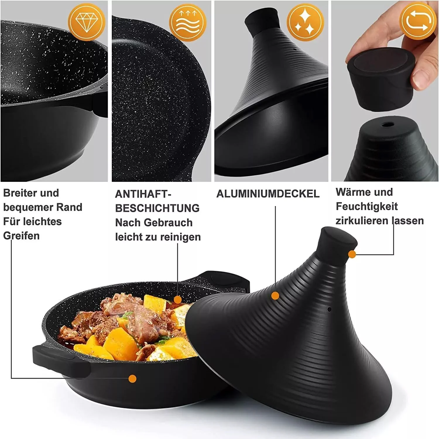 Scheffler Tajine-Topf – Marokkanische Tajine 28 cm Antihaftbeschichtung aus Aluminium mit konischer Form - Image 4