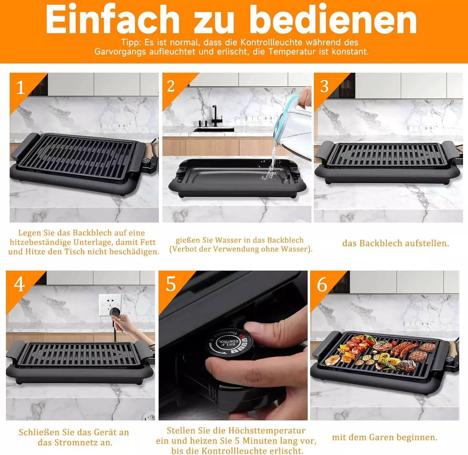 Scheffler Elektrogrill 1200W Balkon & tragbar, rauchfrei. BBQ Grill 38x25cm Schnellheizung sicheres Kochen konstante Temperatur leicht zu reinigen - Image 6