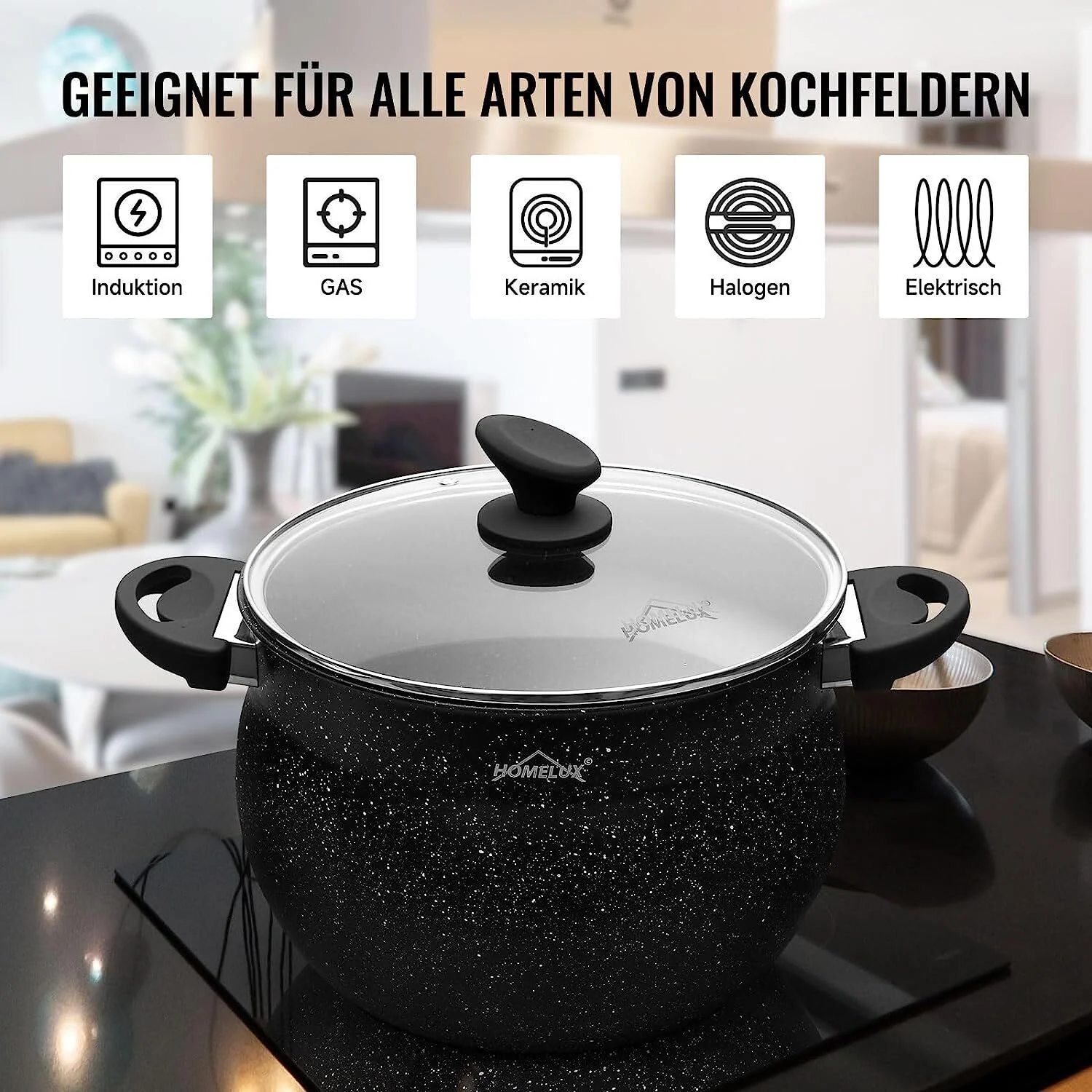 Töpfe Induktions Kochtopf mit Deckel, Antihaftbeschichtung, für alle Herdarten - Image 4