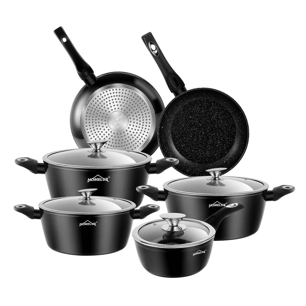 10-teiliges Topf und Pfannenset mit Antihaft-Marmor-Beschichtung. Homelux Langlebiges Aluminium-Dualble-Kochgeschirr induktionsgeeignet - Image 10