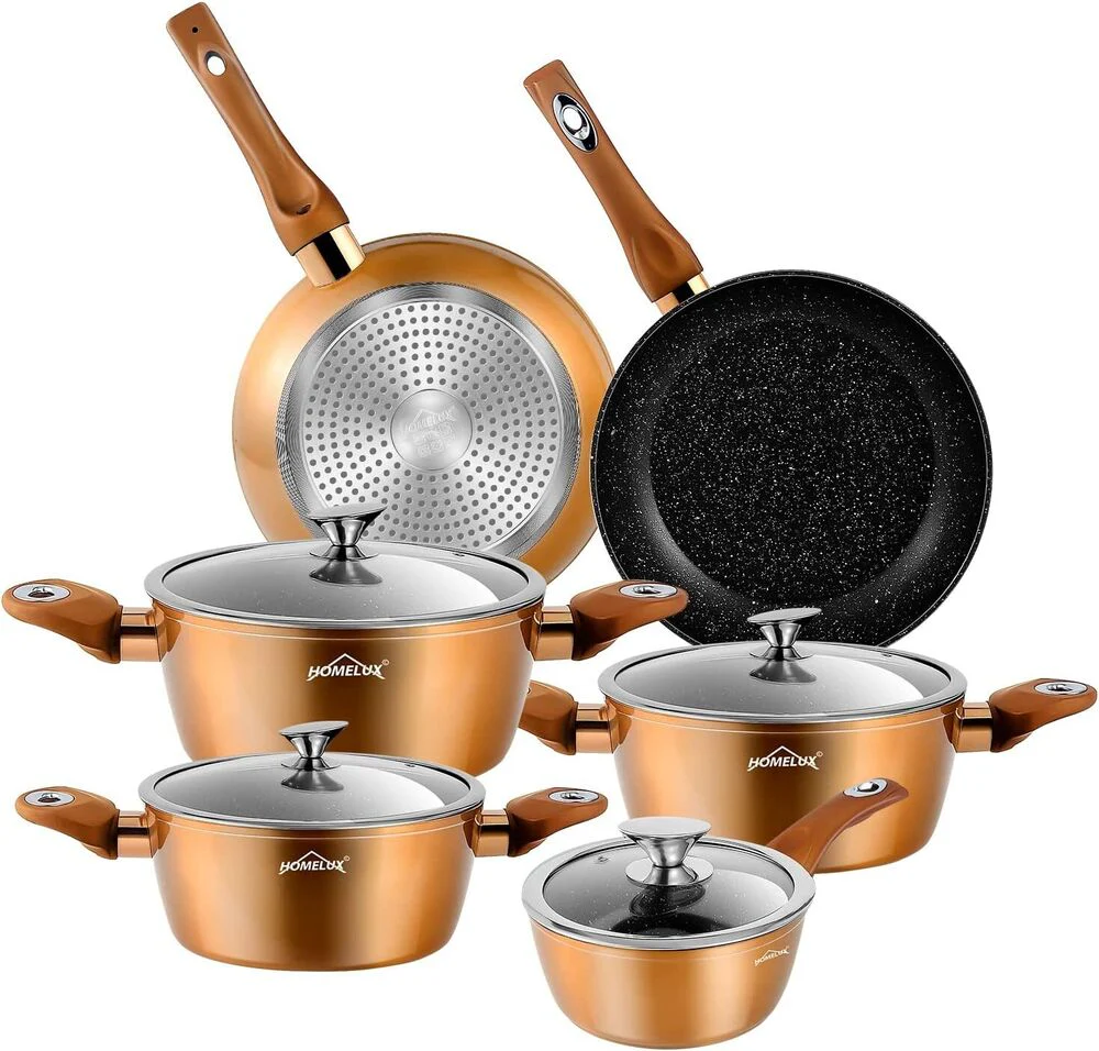 10-teiliges Topf und Pfannenset mit Antihaft-Marmor-Beschichtung. Homelux Langlebiges Aluminium-Dualble-Kochgeschirr induktionsgeeignet - Image 11