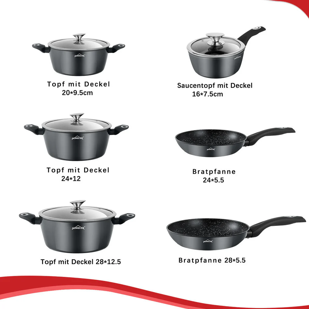 10-teiliges Topf und Pfannenset mit Antihaft-Marmor-Beschichtung. Homelux Langlebiges Aluminium-Dualble-Kochgeschirr induktionsgeeignet - Image 3