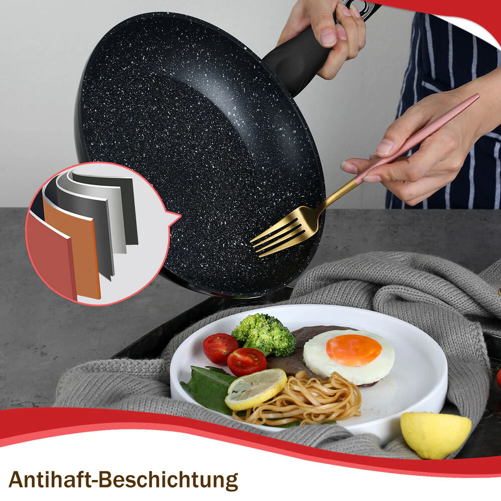 10-teiliges Topf und Pfannenset mit Antihaft-Marmor-Beschichtung. Homelux Langlebiges Aluminium-Dualble-Kochgeschirr induktionsgeeignet - Image 5