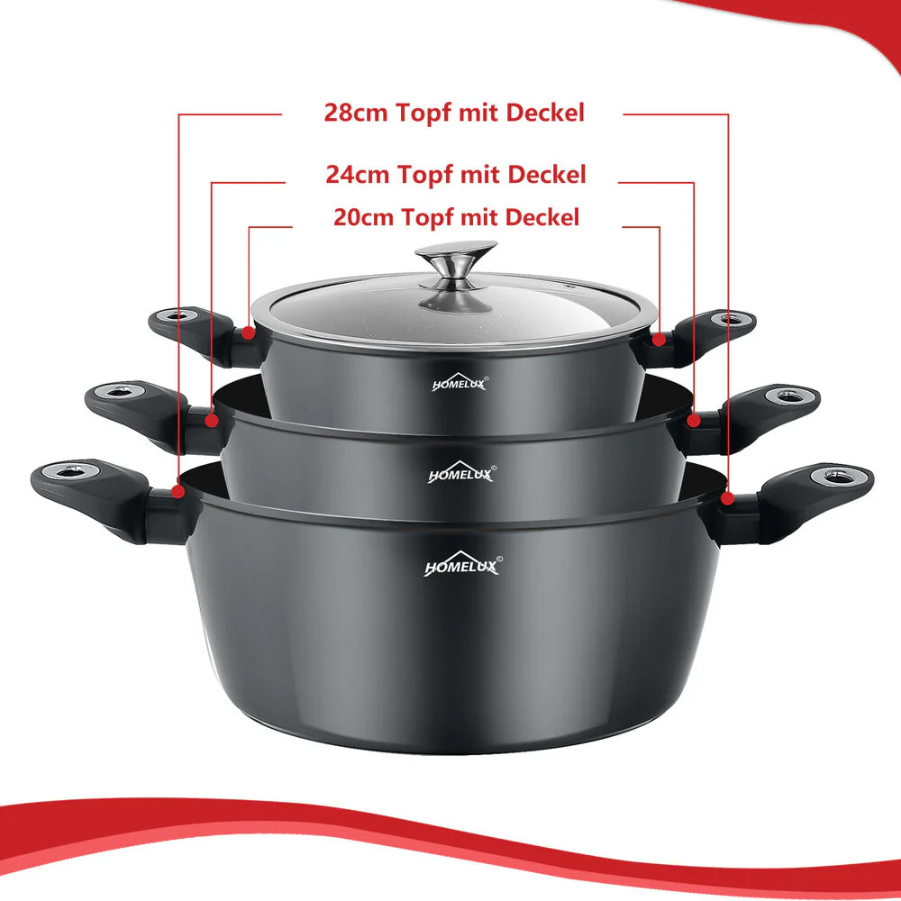 10-teiliges Topf und Pfannenset mit Antihaft-Marmor-Beschichtung. Homelux Langlebiges Aluminium-Dualble-Kochgeschirr induktionsgeeignet - Image 8