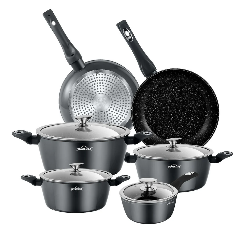 10-teiliges Topf und Pfannenset mit Antihaft-Marmor-Beschichtung. Homelux Langlebiges Aluminium-Dualble-Kochgeschirr induktionsgeeignet - Image 9
