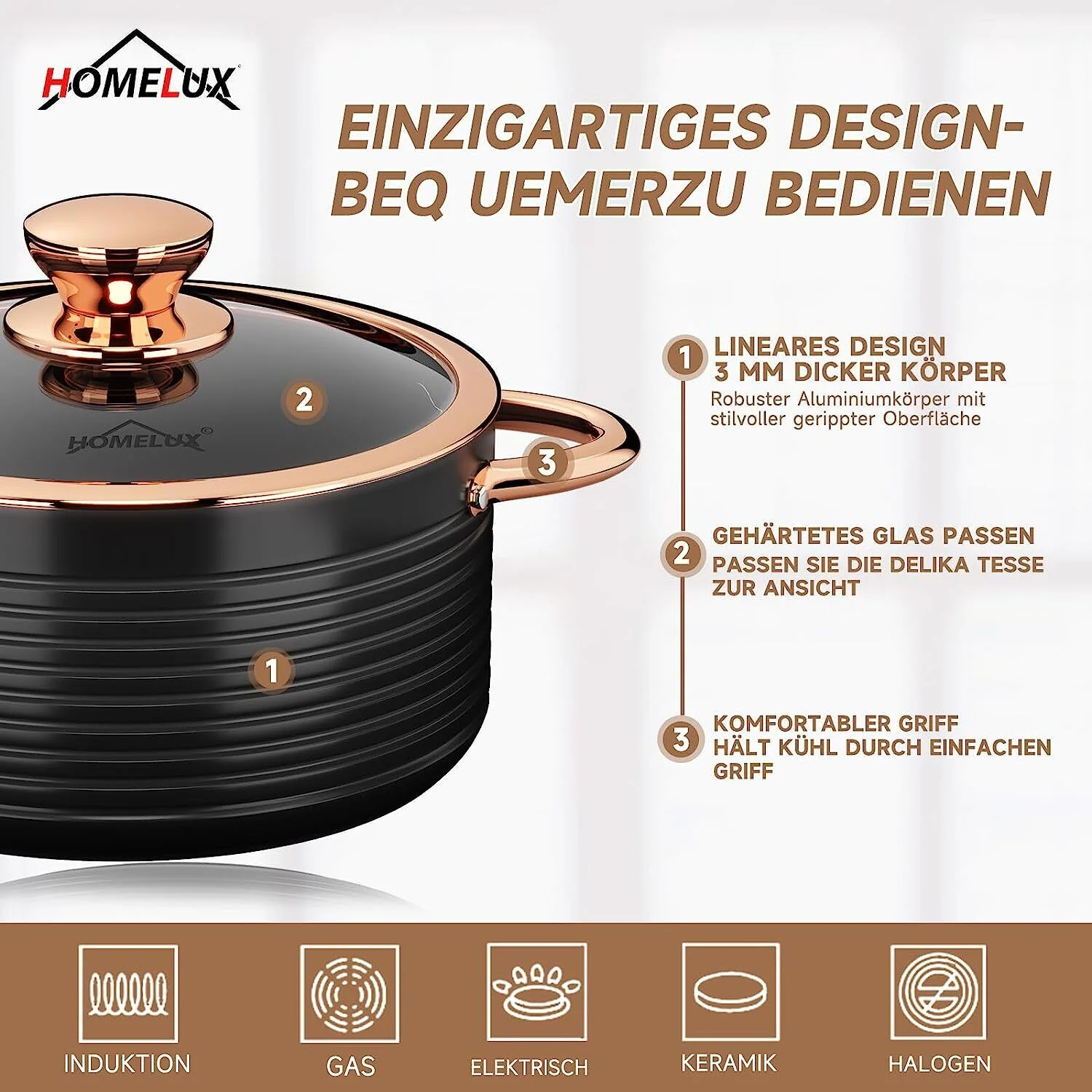 HOMELUX 10tlg Induktions-Töpfe Set: Aluminiumguss Kochtopfset mit Keramik-Antihaftbeschichtung Für Induktion und alle Herdarten geeignet - Image 5