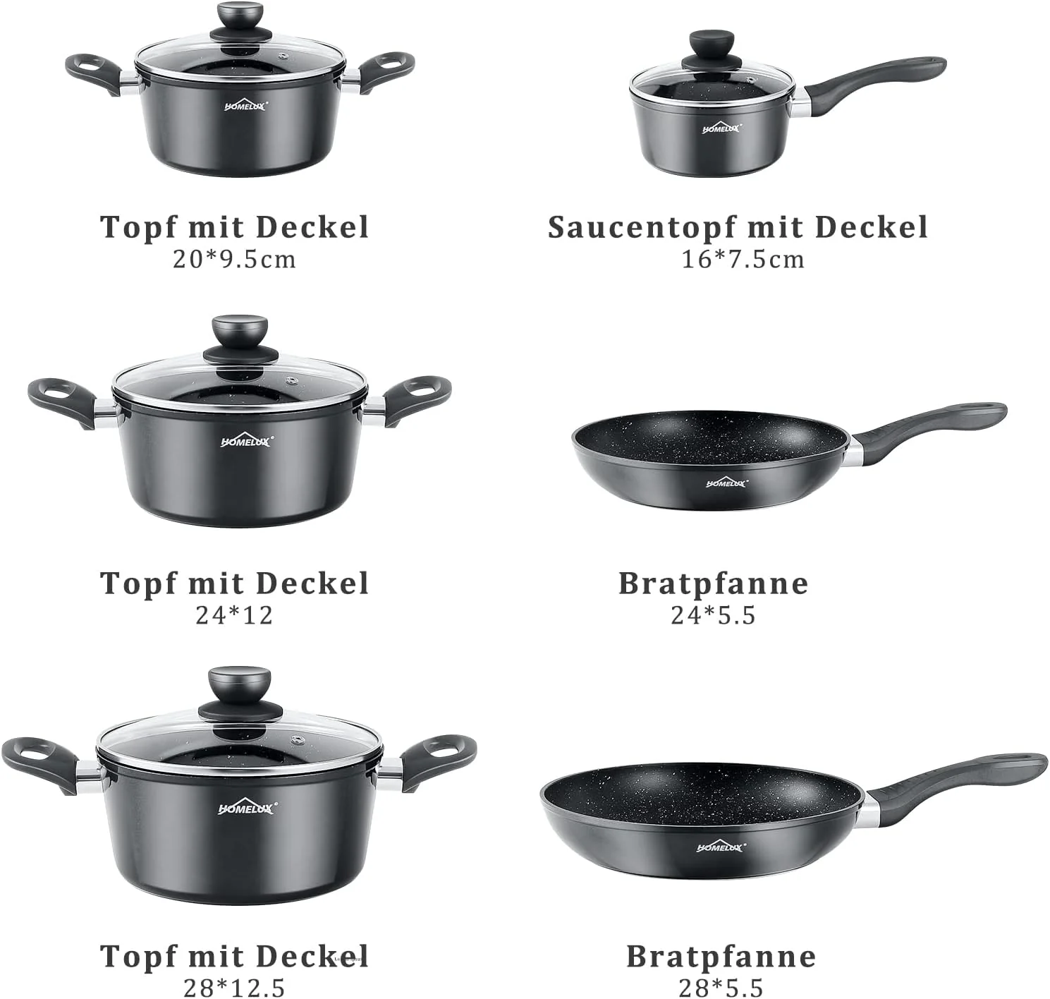 HOMELUX 10-teiliges Induktions-Töpfe-Set: Aluminiumguss-Kochgeschirr mit Antihaftbeschichtung, Deckeln, PFOA-frei. Für alle Herdarten, inkl Grau - Image 3