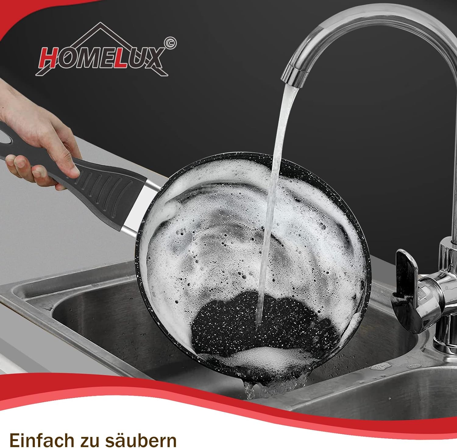 HOMELUX 10-teiliges Induktions-Töpfe-Set: Aluminiumguss-Kochgeschirr mit Antihaftbeschichtung, Deckeln, PFOA-frei. Für alle Herdarten, inkl Grau - Image 5