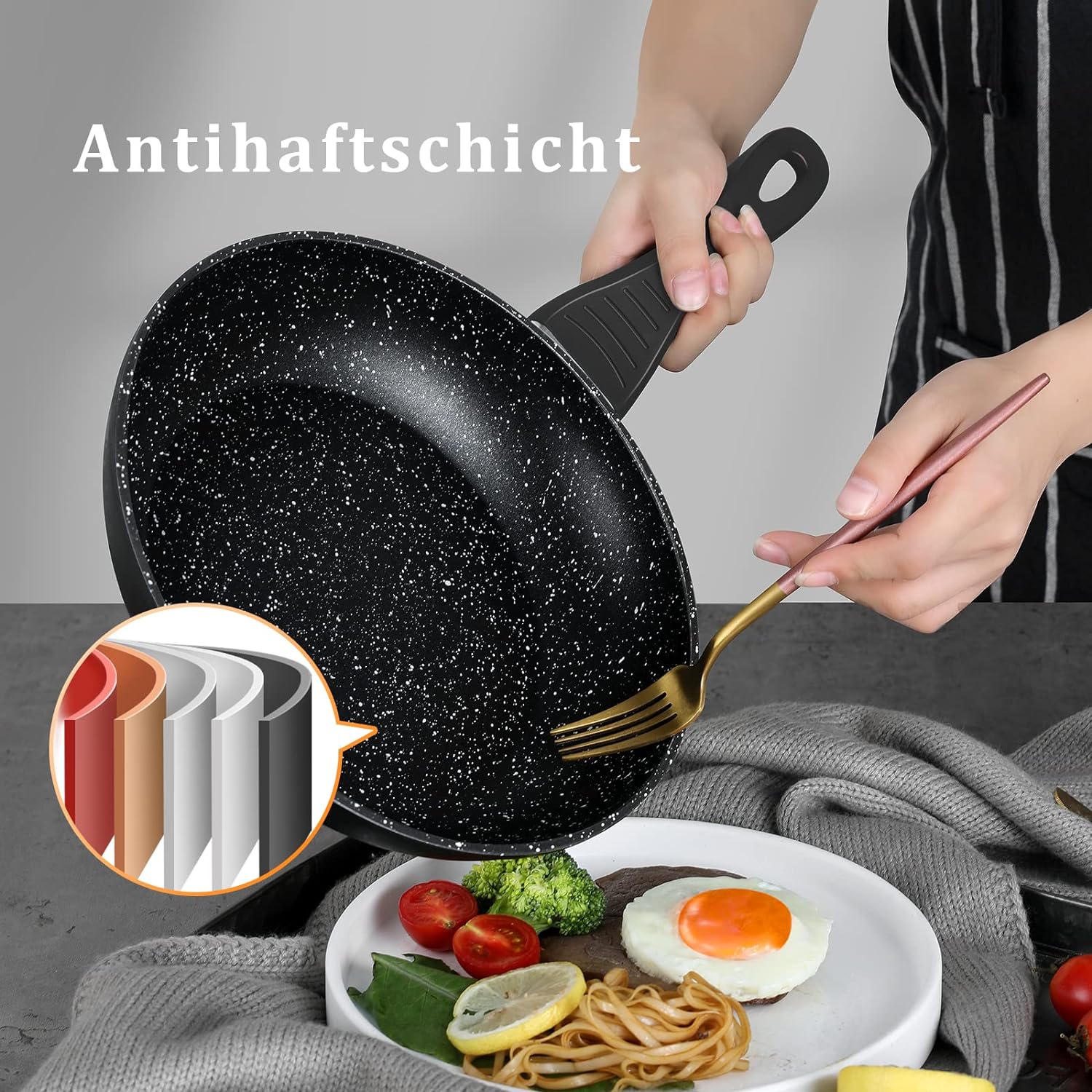 HOMELUX 10-teiliges Induktions-Töpfe-Set: Aluminiumguss-Kochgeschirr mit Antihaftbeschichtung, Deckeln, PFOA-frei. Für alle Herdarten, inkl Grau - Image 7