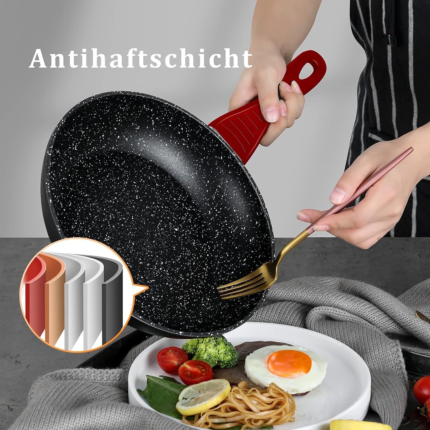 10tlg Induktions-Töpfe Set Homelux KoHerdartenchtopfset aus Aluminiumguss mit Antihaftbeschichtung, inkl. Deckel. PFOA frei, für alle - Image 11