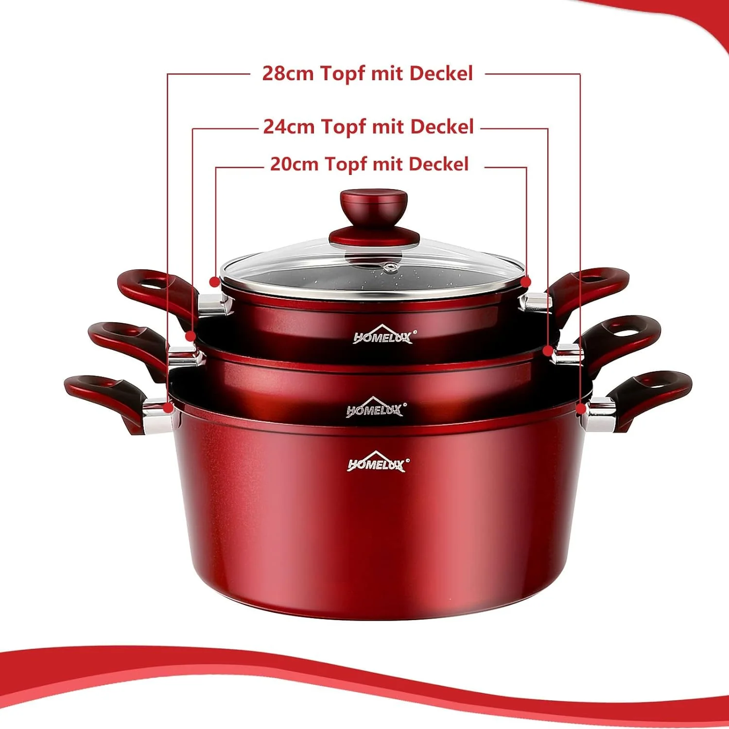 10tlg Induktions-Töpfe Set Homelux KoHerdartenchtopfset aus Aluminiumguss mit Antihaftbeschichtung, inkl. Deckel. PFOA frei, für alle - Image 12